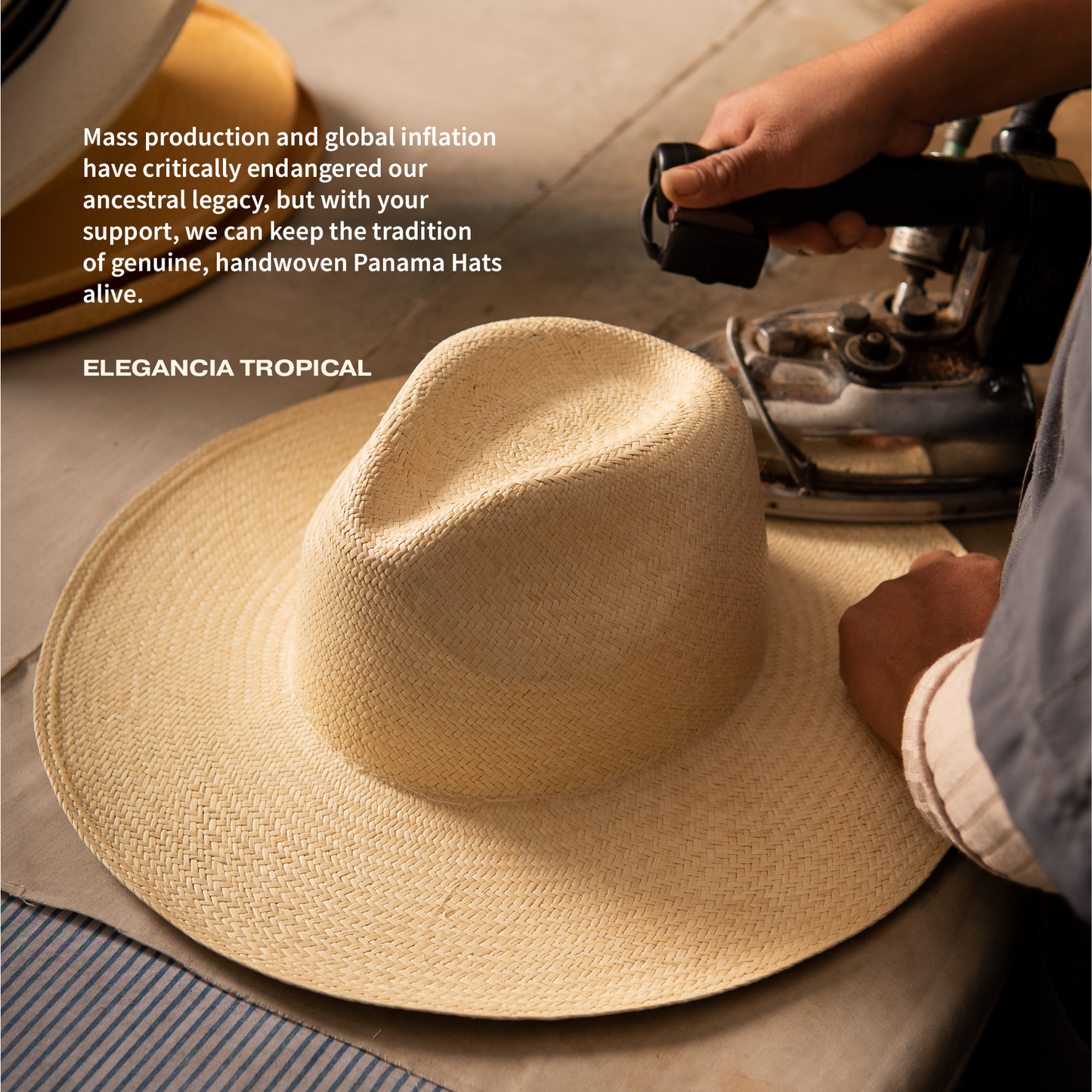 Classic Patterned Beige Panama Hat - Natural Straw Beach Hat- Made in Ecuador