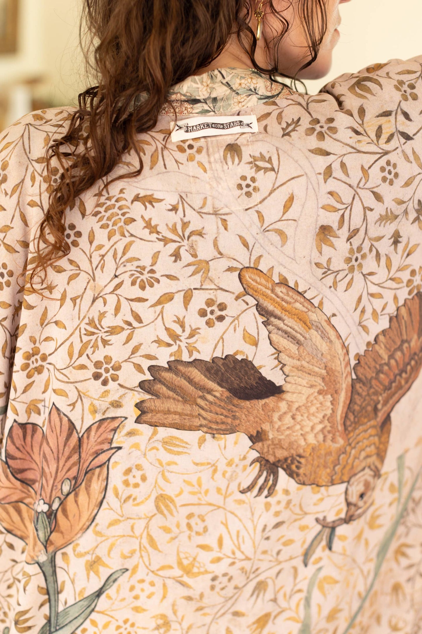 Folklore Opera Duster Bamboo Kimono Robe w/ Bird of Peace