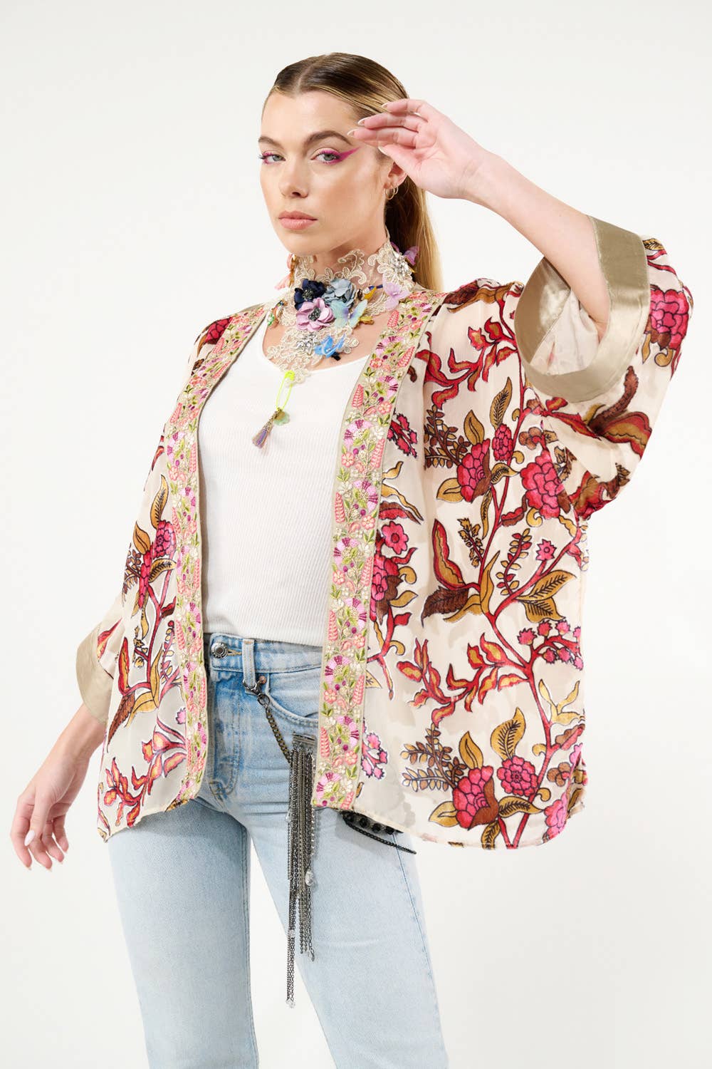 Holiday Jewels Burnout Velvet Kimono / Jacket : Ivory / One Size