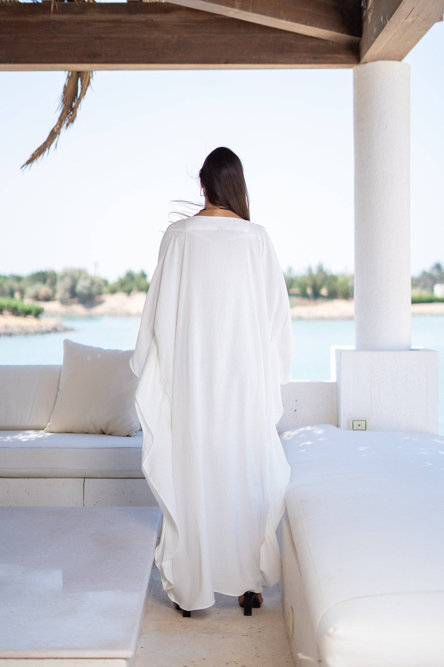 Boho White Embroidered Kaftan- One Size