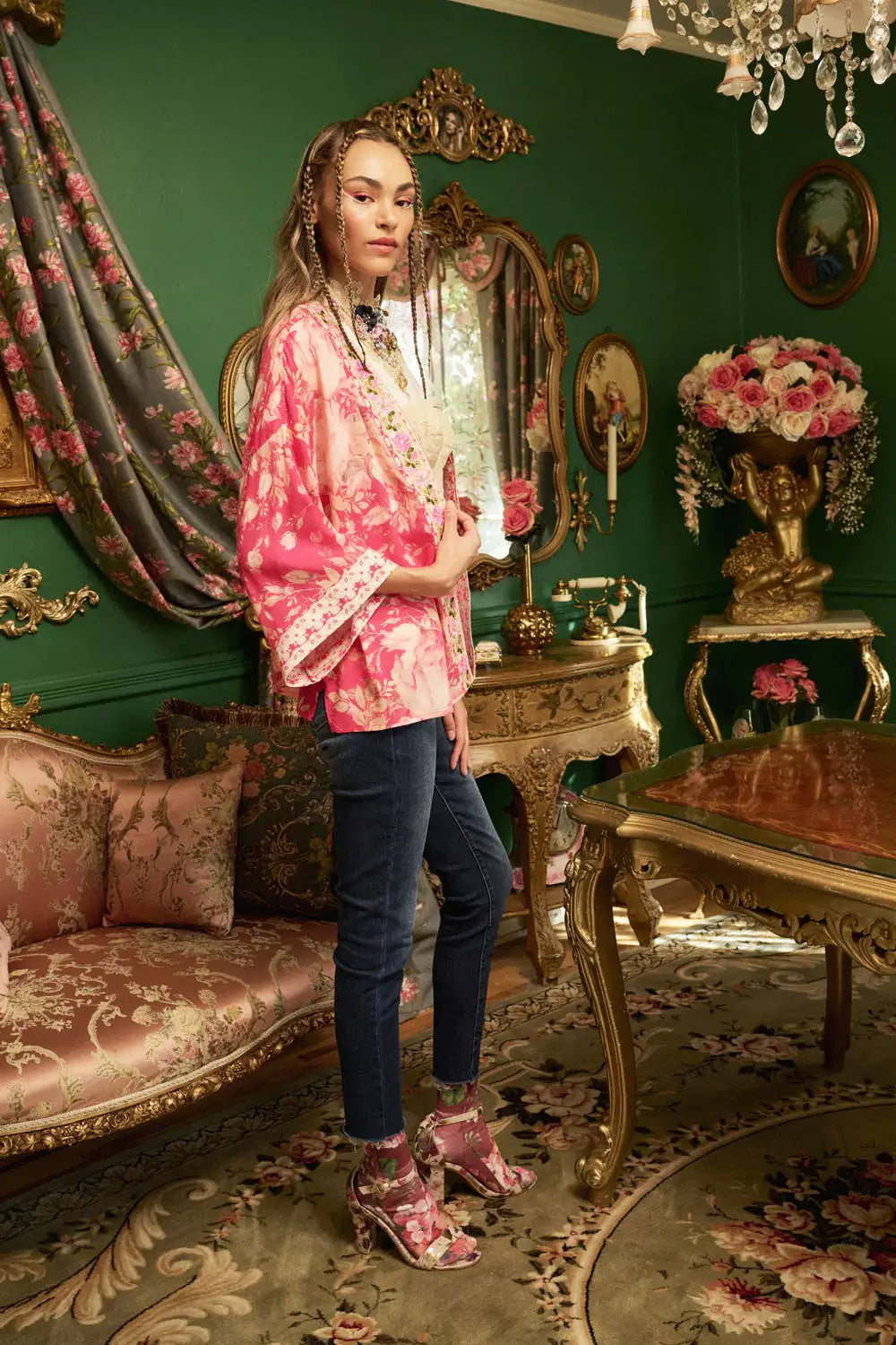 Fairy Rose Kimono: Fuchsia Rose / One Size