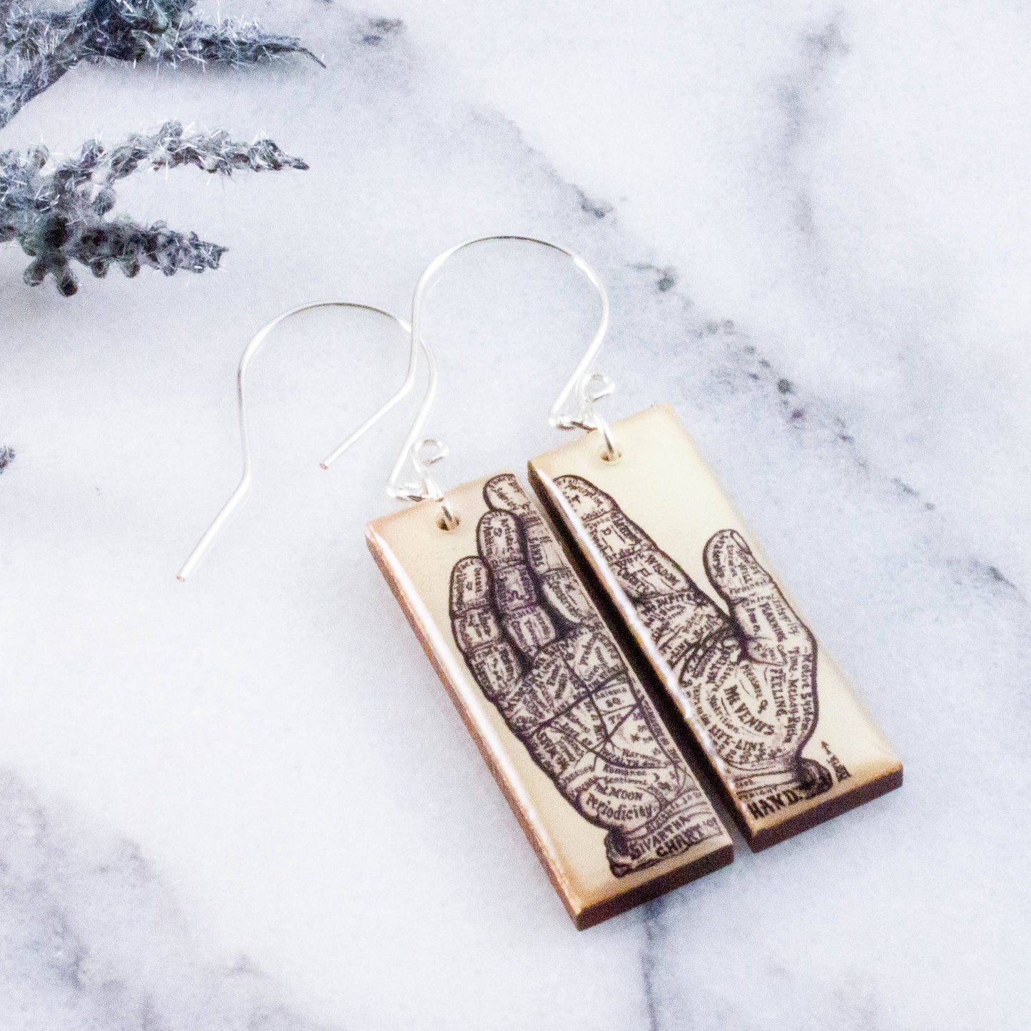 Vintage Palmistry Rectangle Earrings