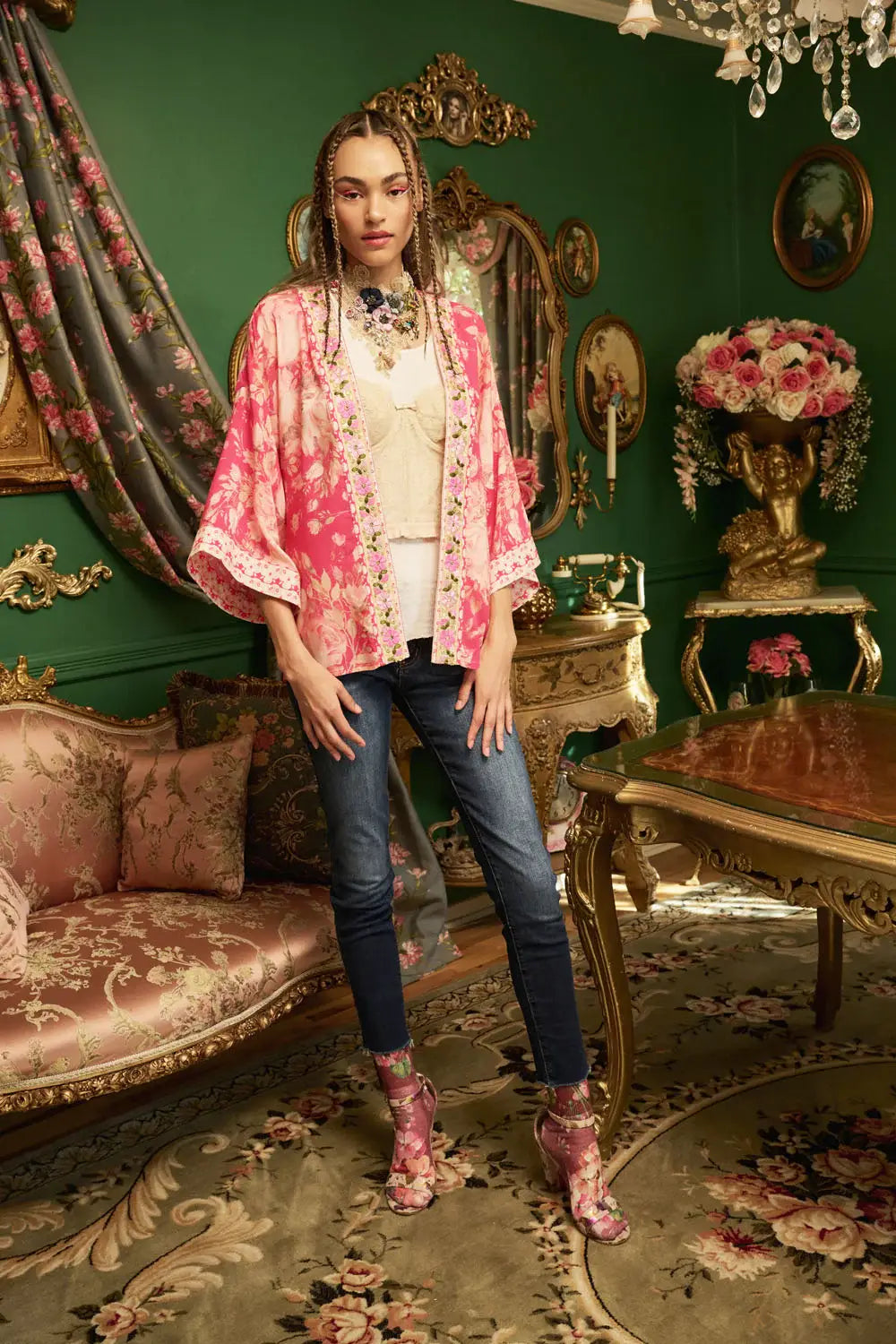Fairy Rose Kimono: Fuchsia Rose / One Size