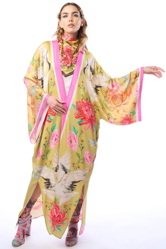 The Legend Of The Crane Maxi Kimono: Mustard / One Size