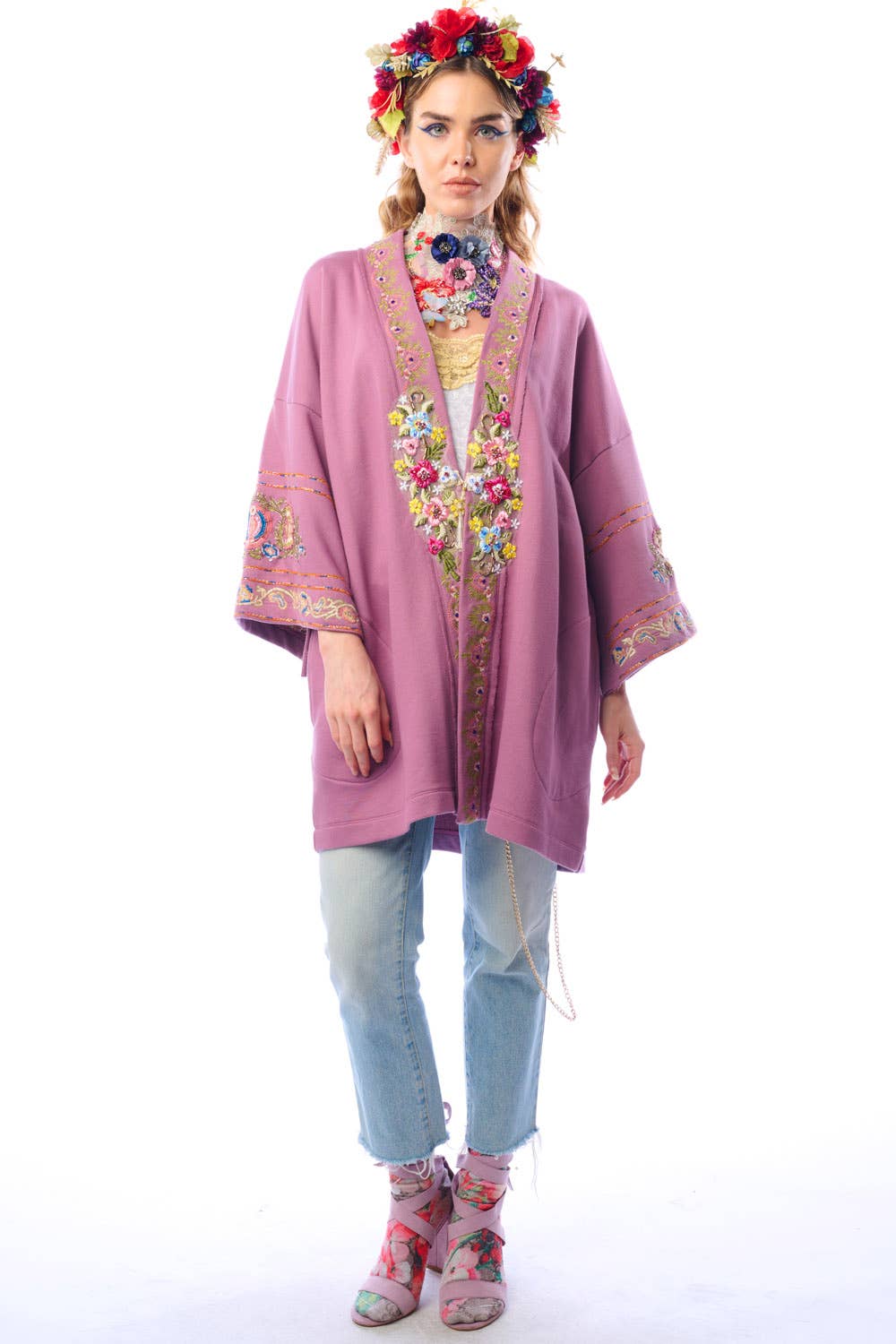 Juliette Embellished French Terry Kimono Jacket: Size Small to Medium
