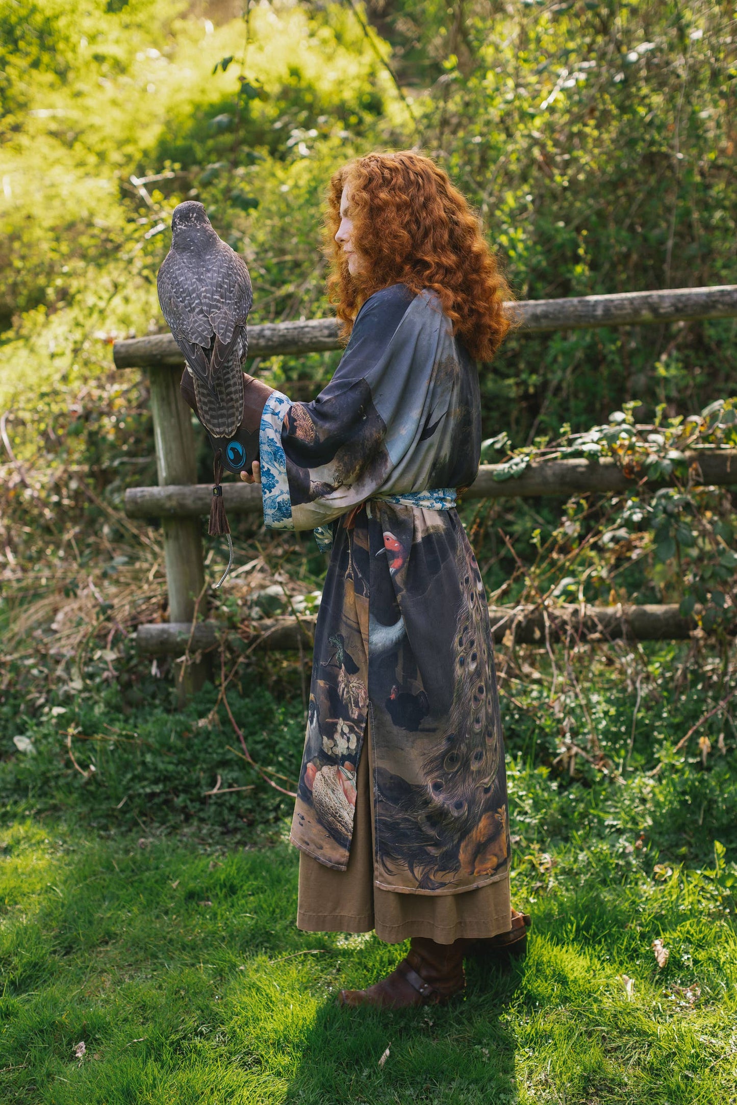 Wild Beauty Bamboo Kimono Duster Robe with Peacock Print- One Size