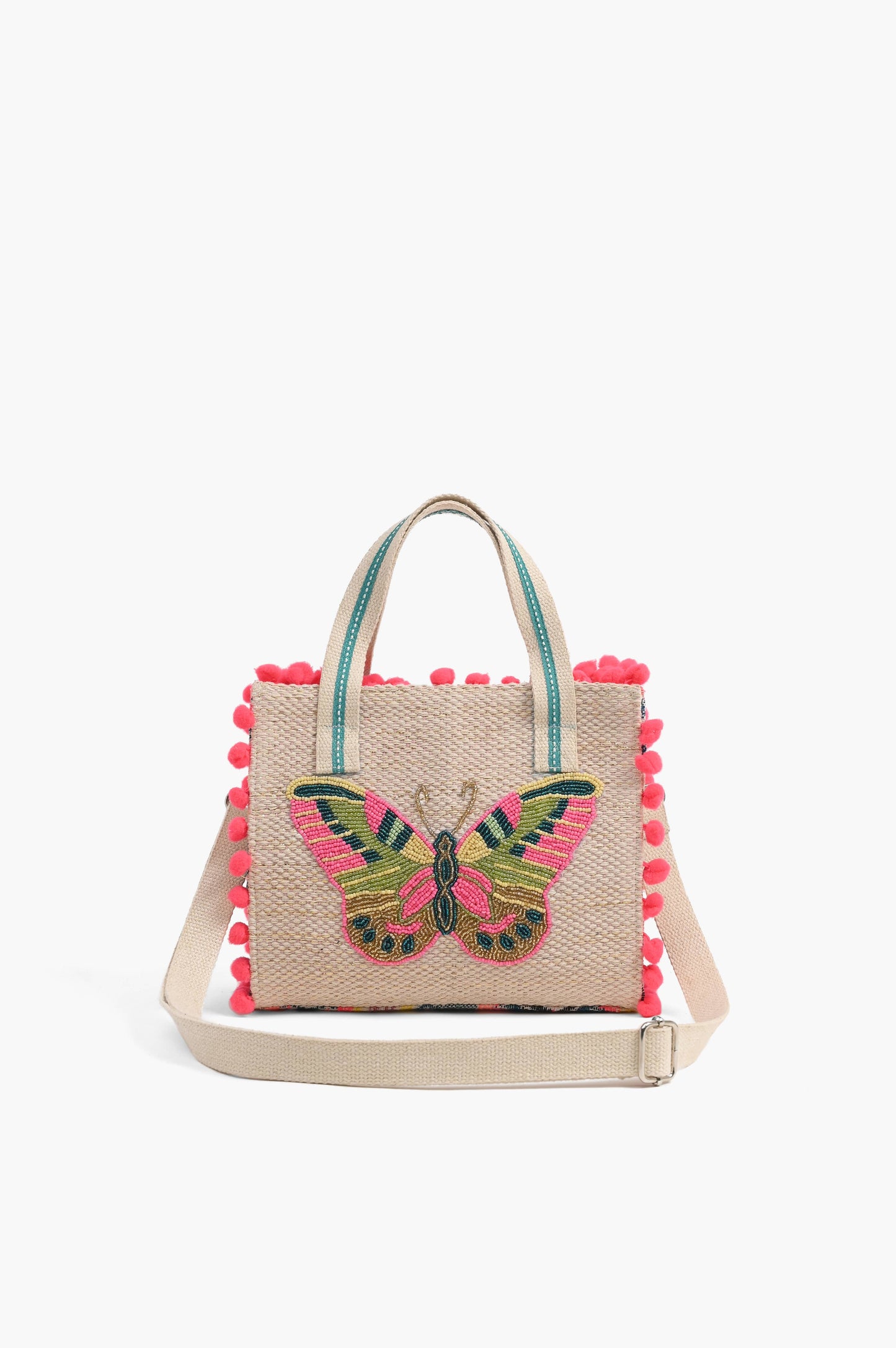 Butterfly Embellished Handheld Tote with Crossbody Straps