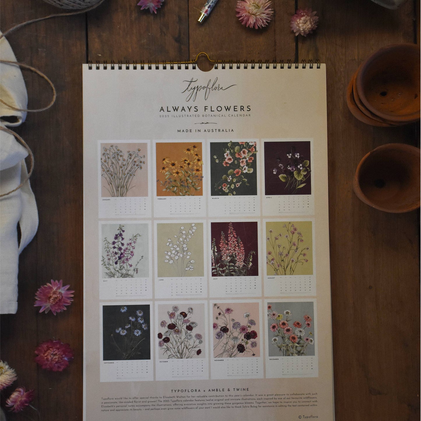 2025 Always Flowers Botanical Wall Calendar
