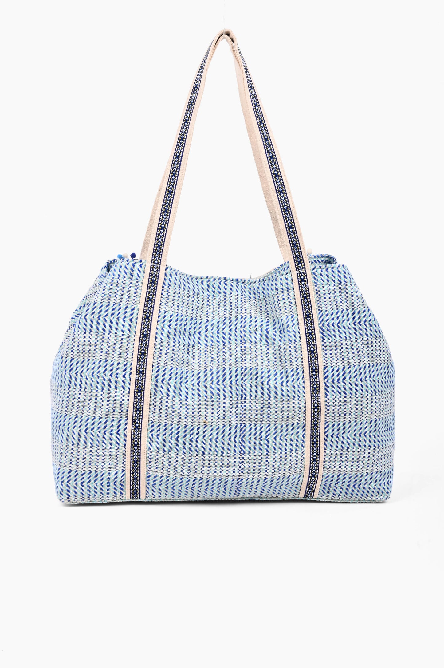 Blue Beaded Large Tote Bag