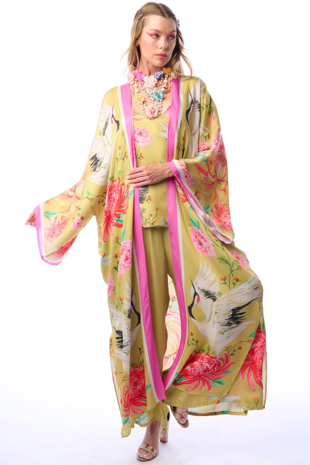 The Legend Of The Crane Maxi Kimono: Mustard / One Size