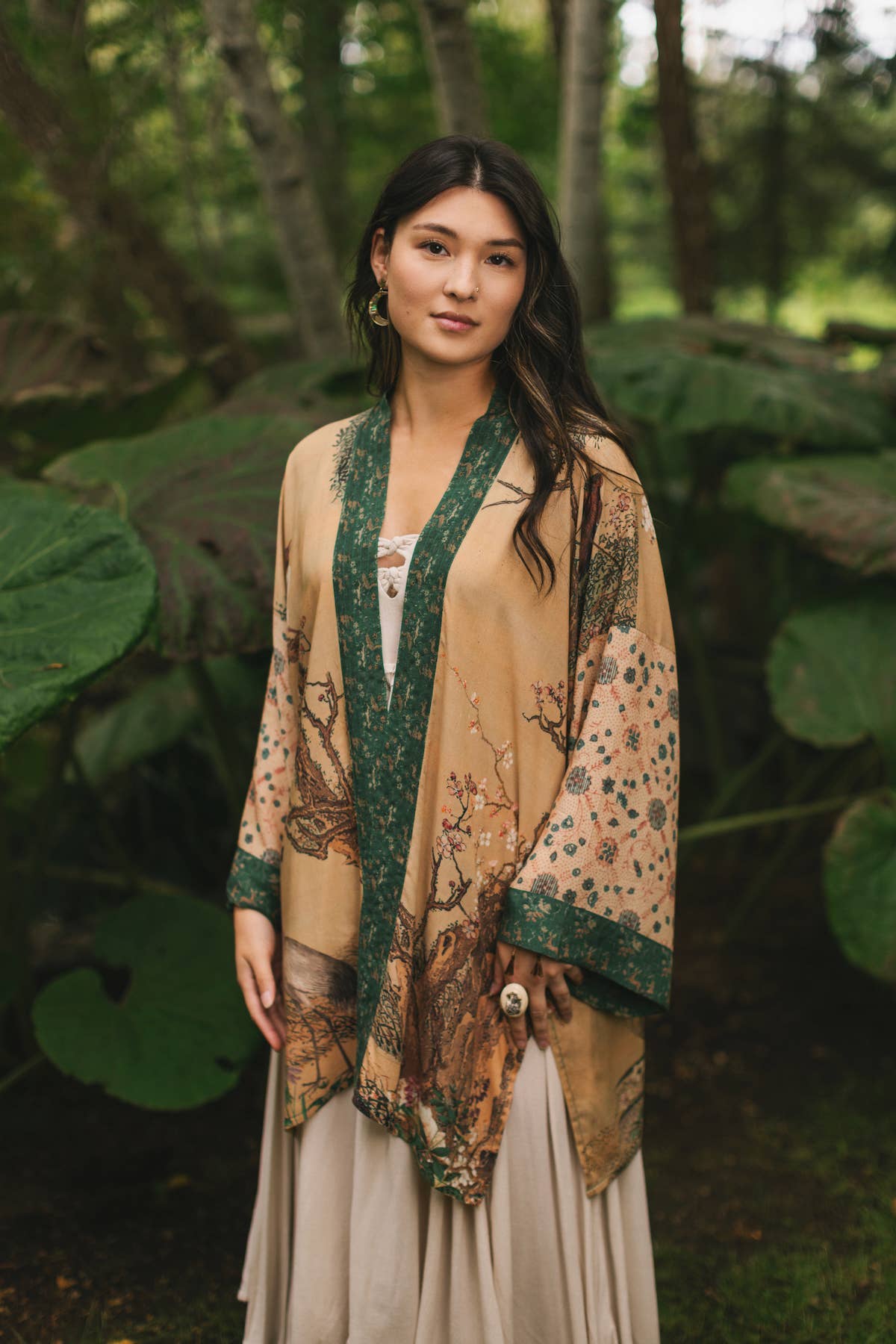 Fable Matinée Duster Kimono w/Blossoms, mid-length
