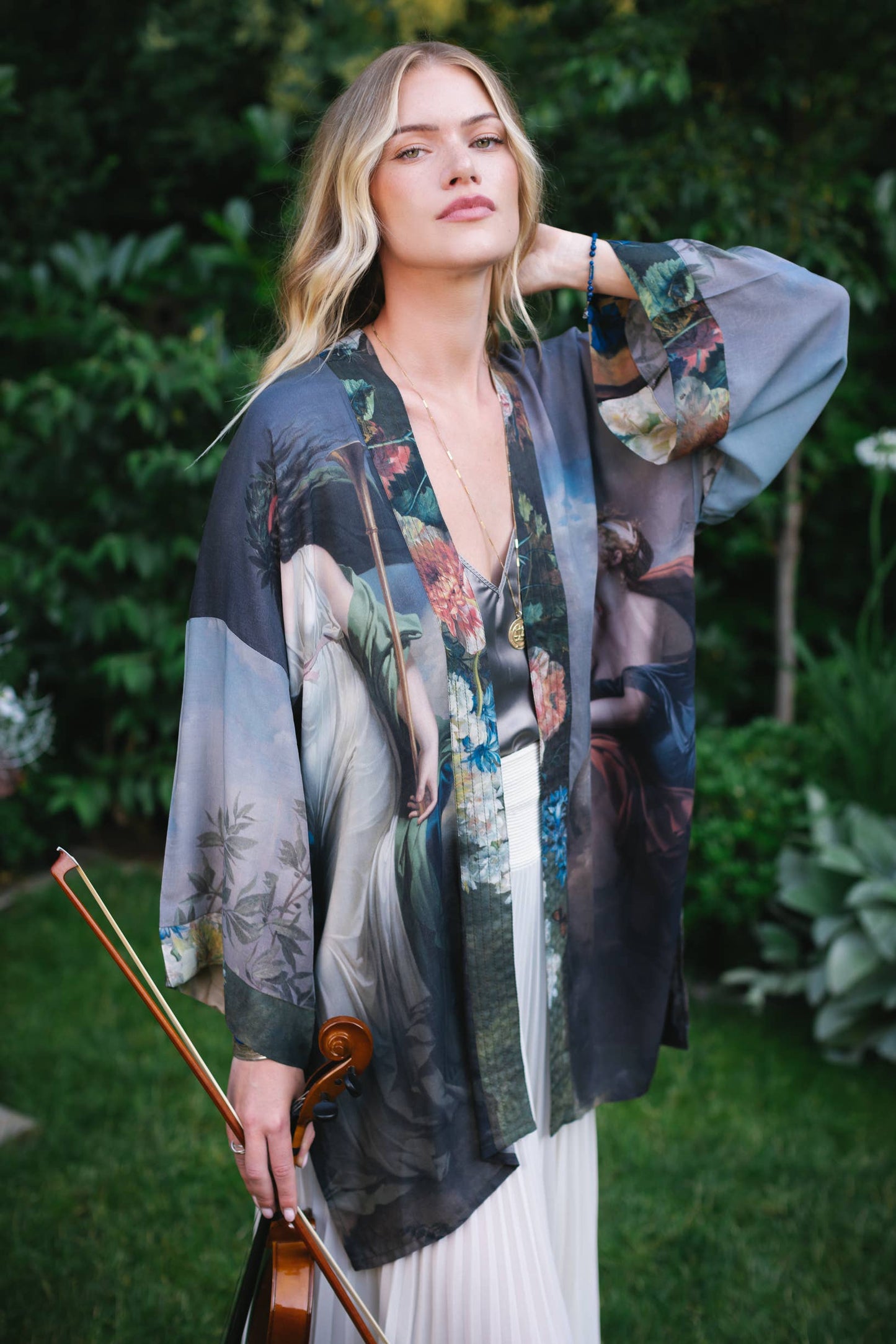 Reverie Matinée Duster Bamboo Kimono w/ Muses, mid-length