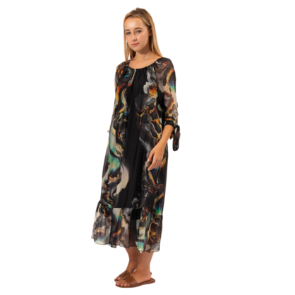 Black Print Italian Silk Dress: Size S/M