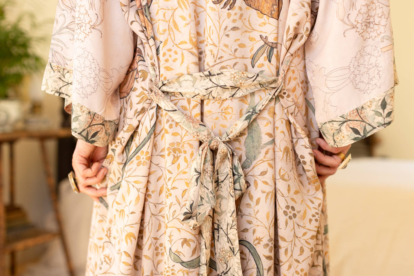 Folklore Opera Duster Bamboo Kimono Robe w/ Bird of Peace