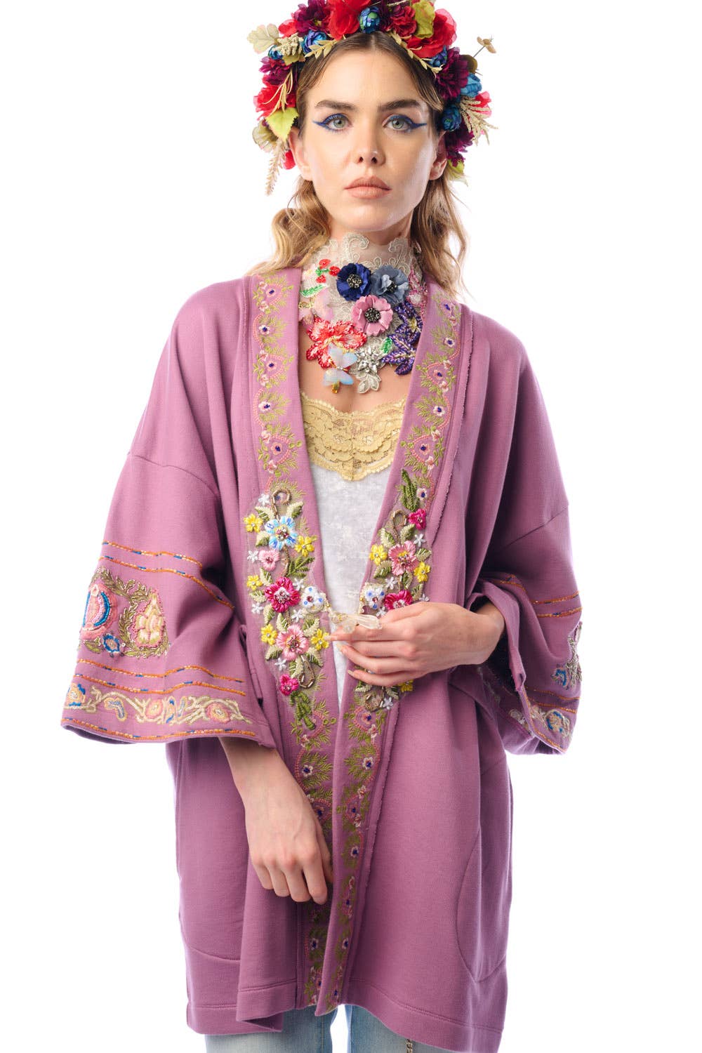 Juliette Embellished French Terry Kimono Jacket: Size Small to Medium