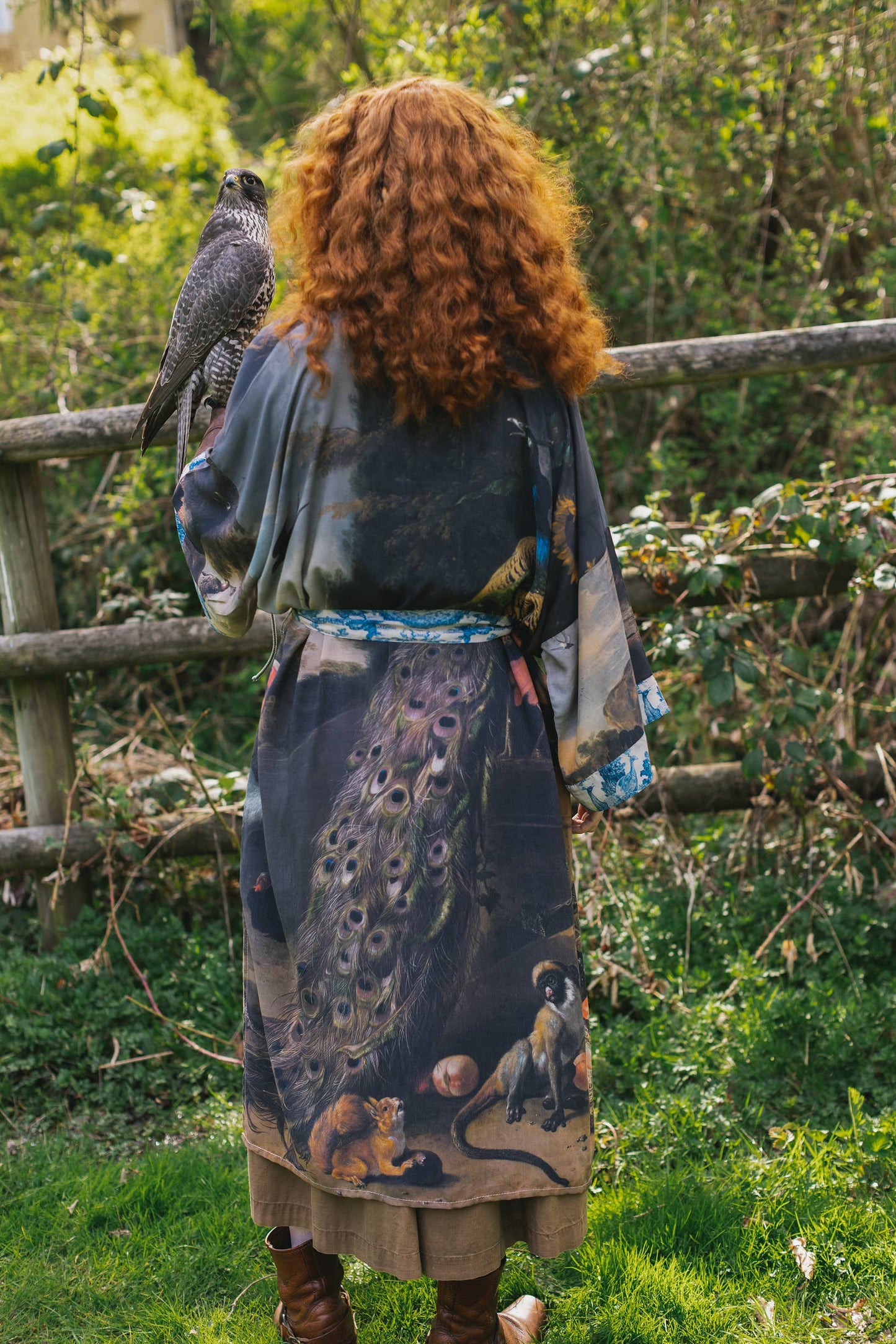 Wild Beauty Bamboo Kimono Duster Robe with Peacock Print- One Size