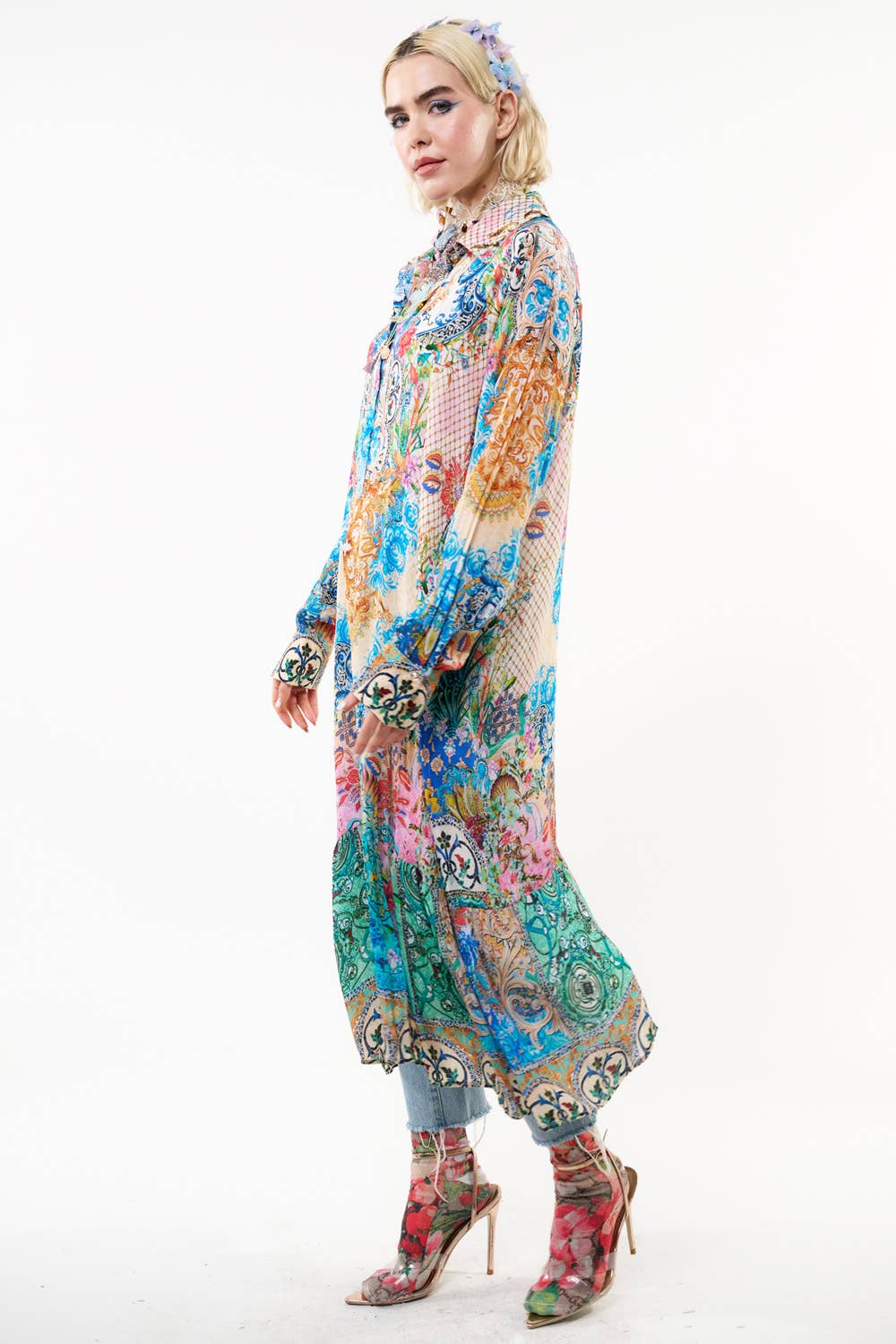 Sophia Dress: Blue/rust combo / S