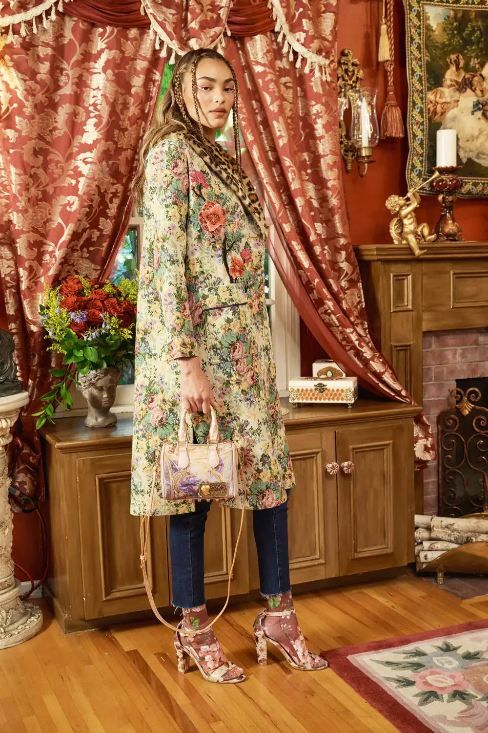 Remember the Time Jacquard Coat: Olive Floral / Size Medium