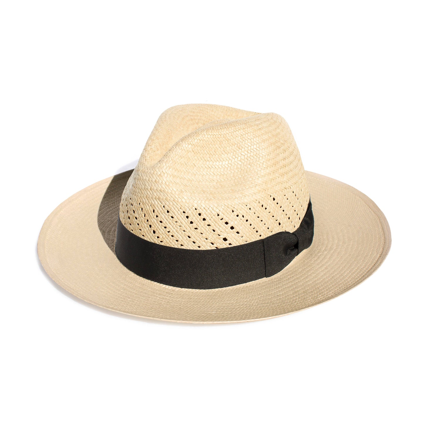 Classic Patterned Beige Panama Hat - Natural Straw Beach Hat- Made in Ecuador