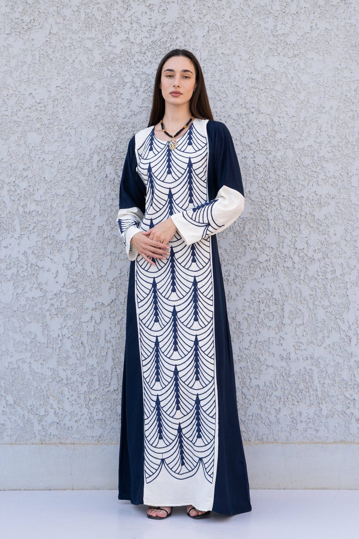 Navy blue White embroidered Kaftan maxi dress, Egyptian Cotton, Made in Egypt, Kaftan maxi, Cotton caftan women, caftan, Chic embroidered caftan, Egyptian cotton Size fits S/M/L