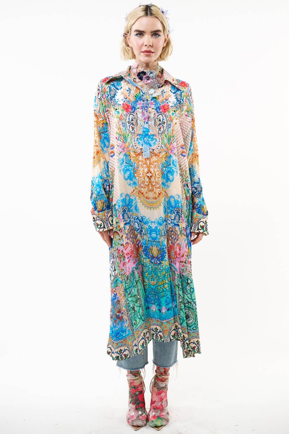 Sophia Dress: Blue/rust combo / S