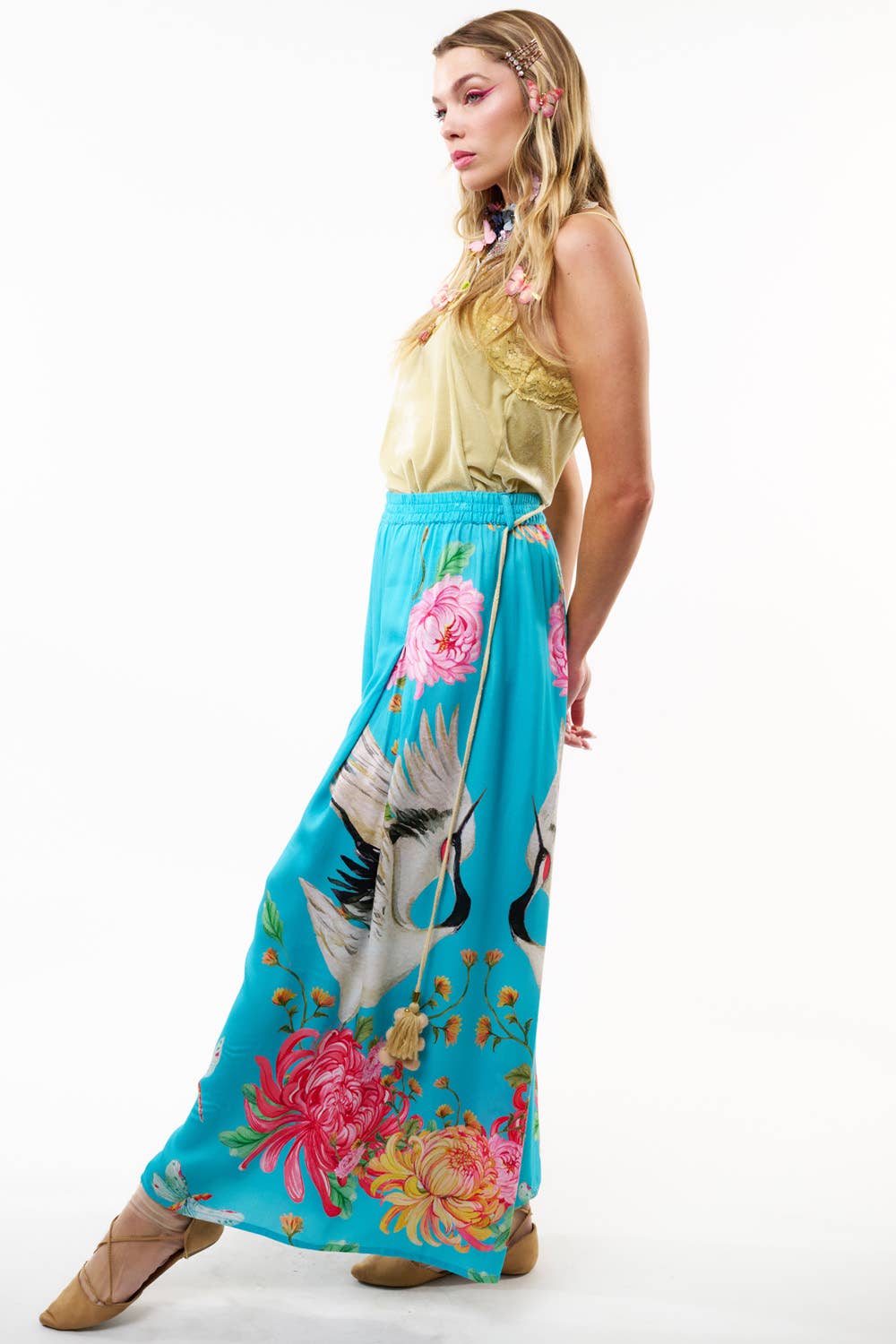 The Legend of the Crane Pants: Teal Crane / Small
