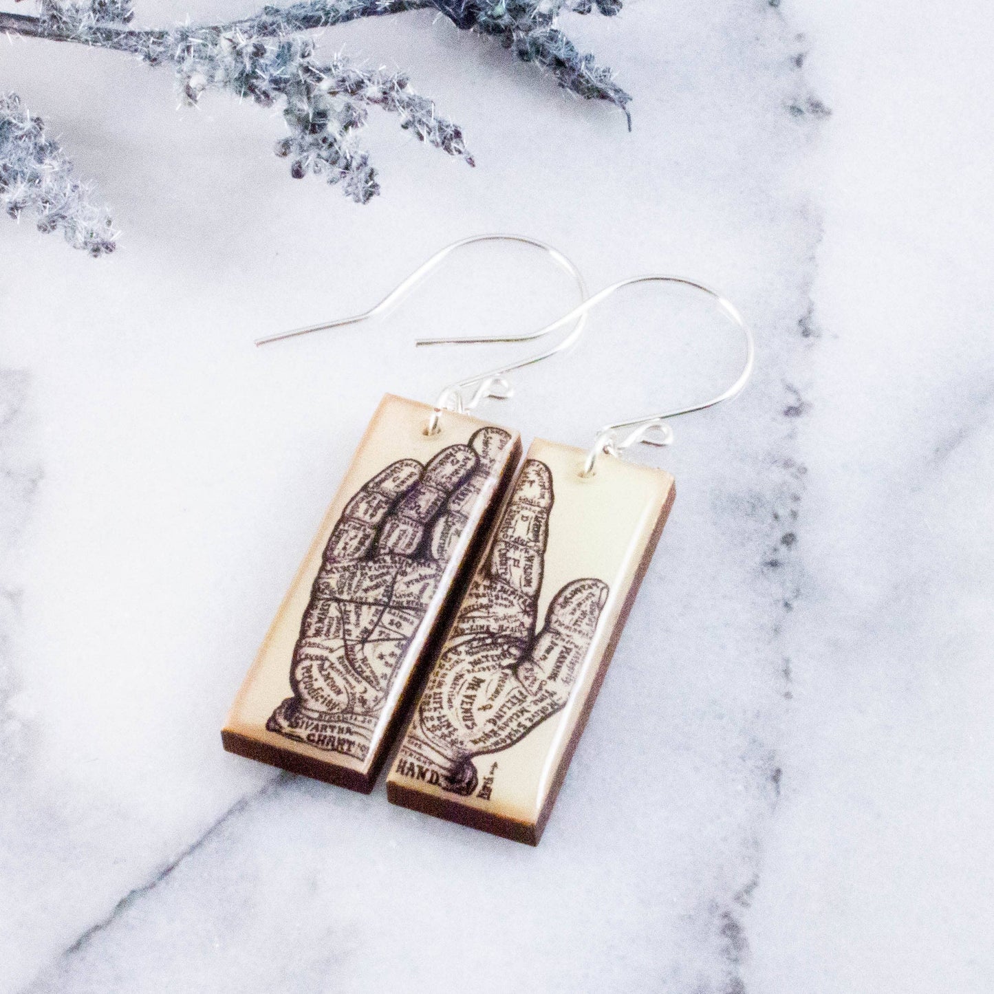 Vintage Palmistry Rectangle Earrings