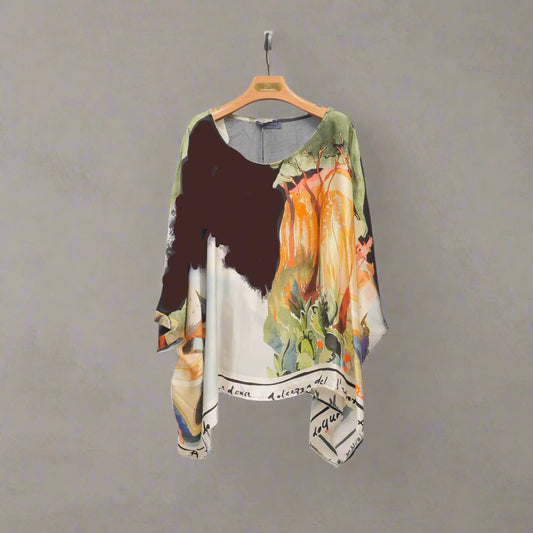 Watercolour print in viscose and silk- Brown