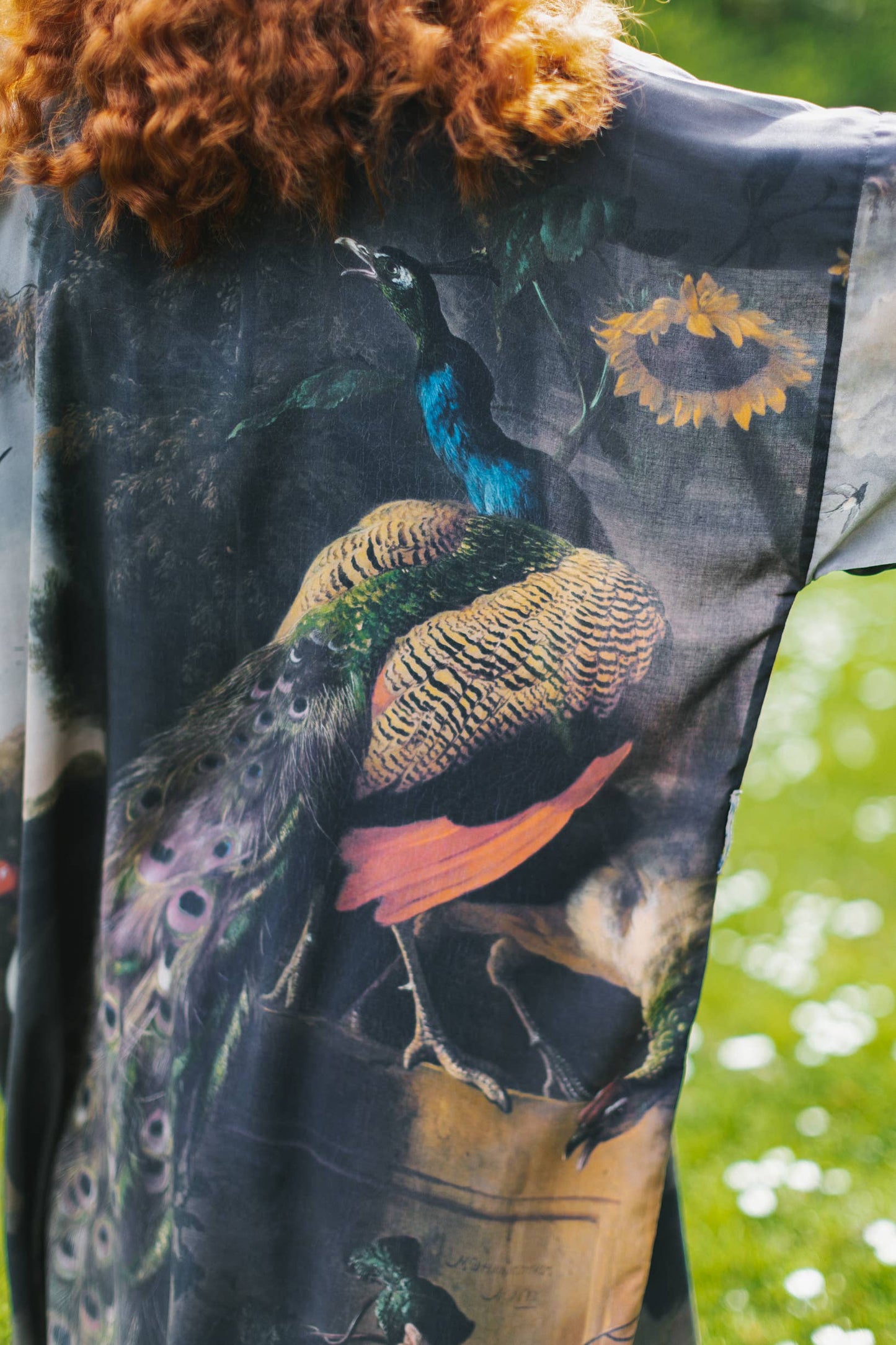 Wild Beauty Bamboo Kimono Duster Robe with Peacock Print- One Size