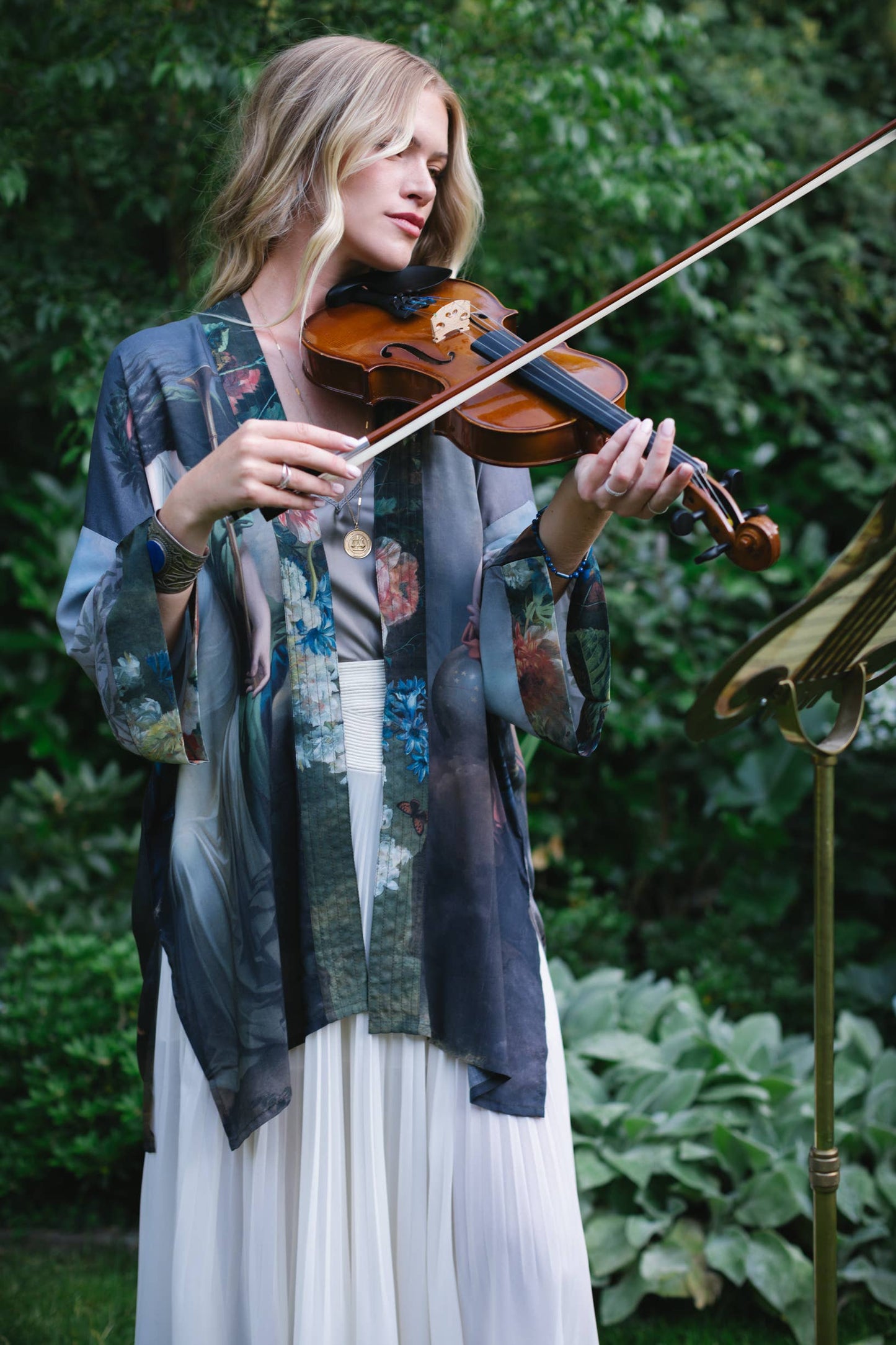 Reverie Matinée Duster Bamboo Kimono w/ Muses, mid-length