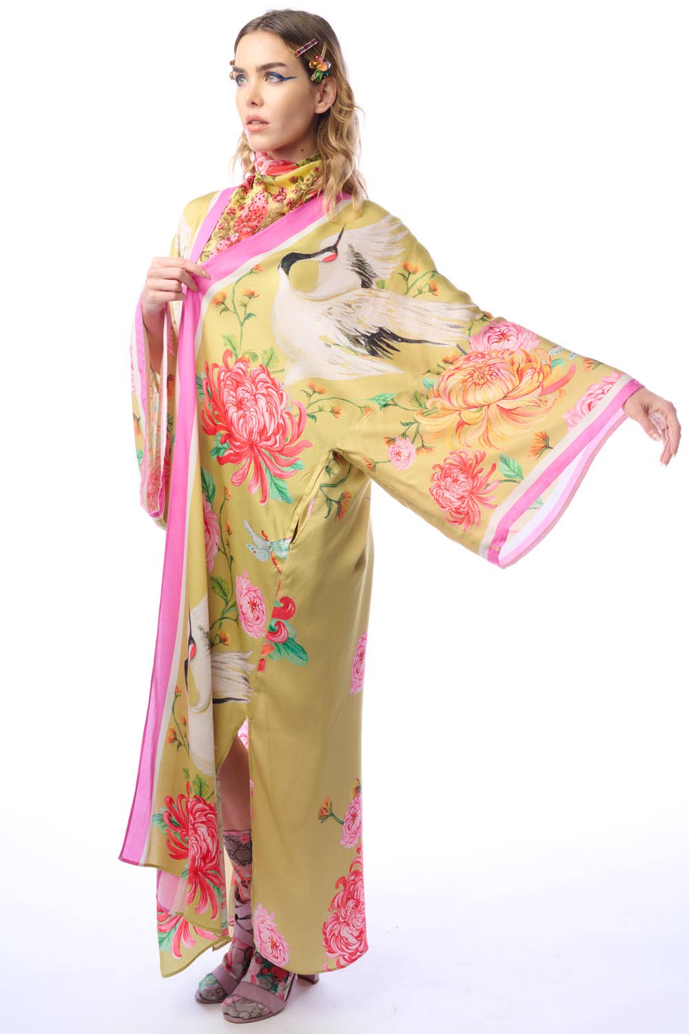 The Legend Of The Crane Maxi Kimono: Mustard / One Size