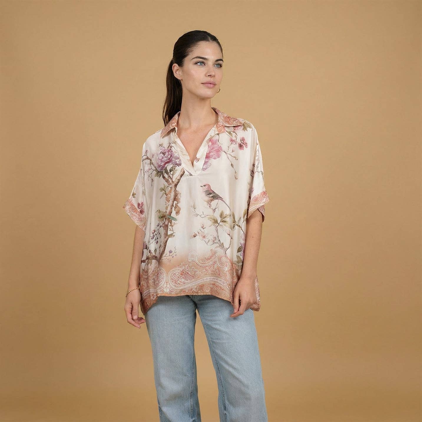 Satin floral print tunic - One Size