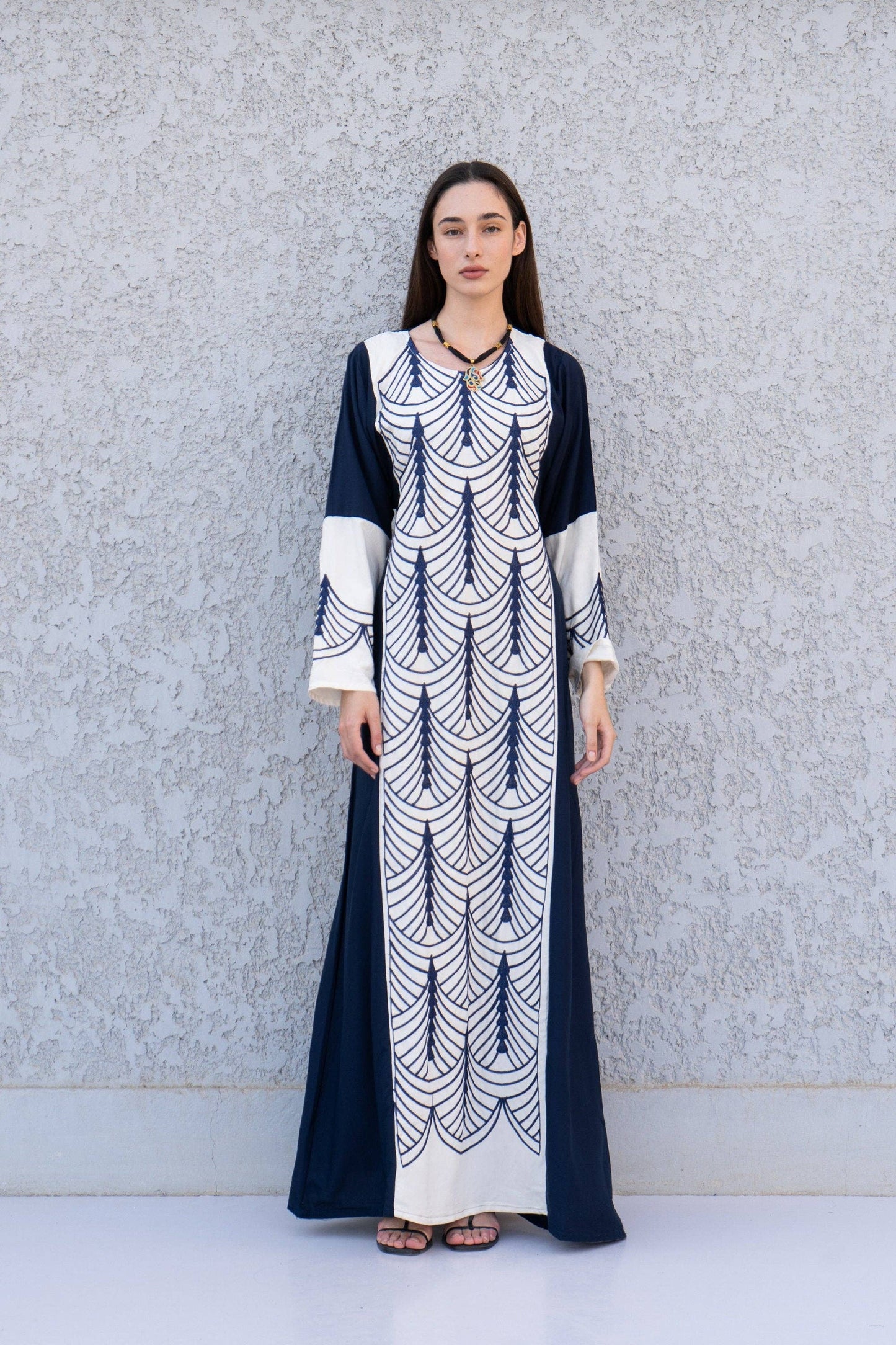 Navy blue White embroidered Kaftan maxi dress, Egyptian Cotton, Made in Egypt, Kaftan maxi, Cotton caftan women, caftan, Chic embroidered caftan, Egyptian cotton Size fits S/M/L