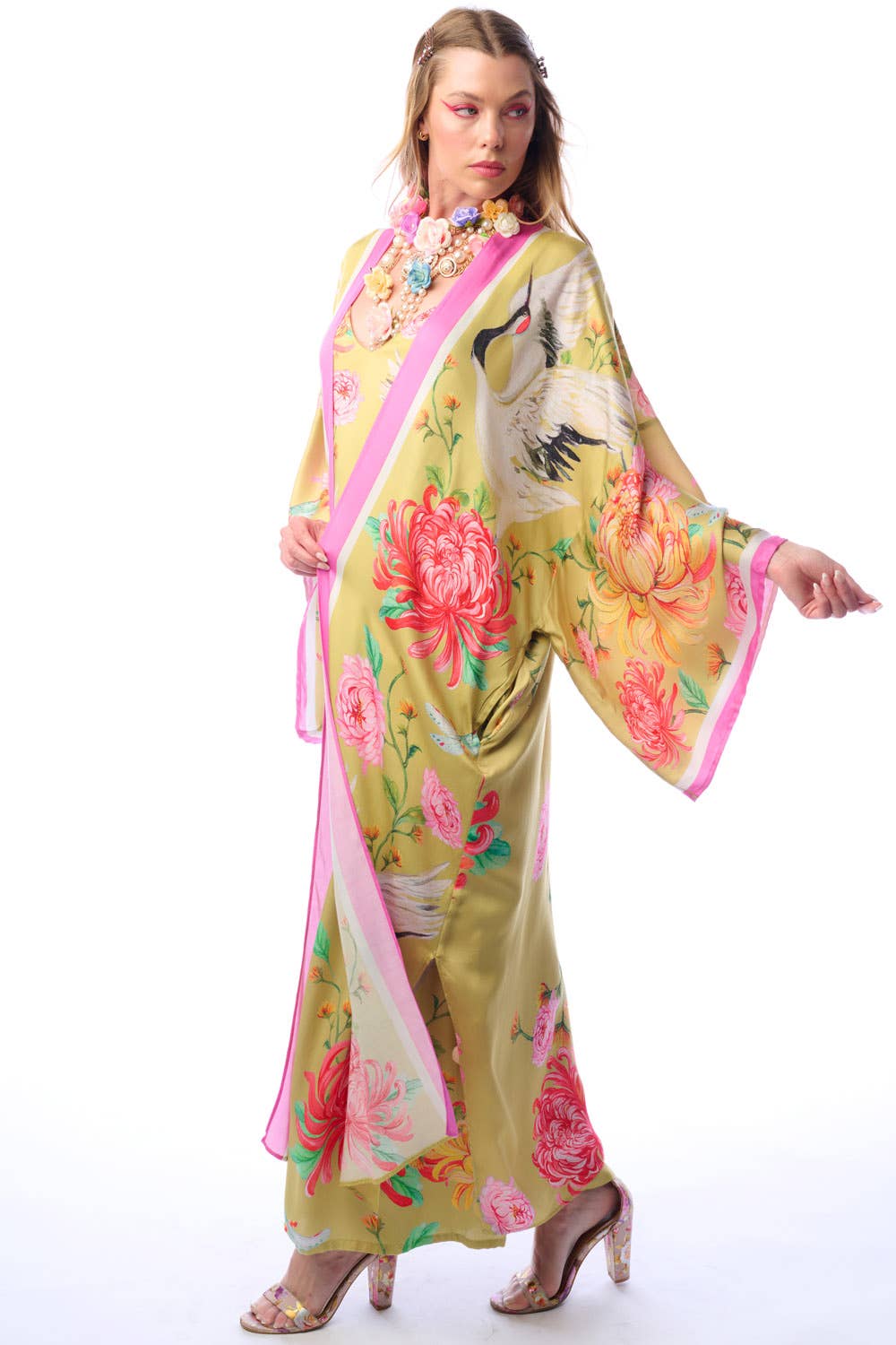 The Legend Of The Crane Maxi Kimono: Mustard / One Size