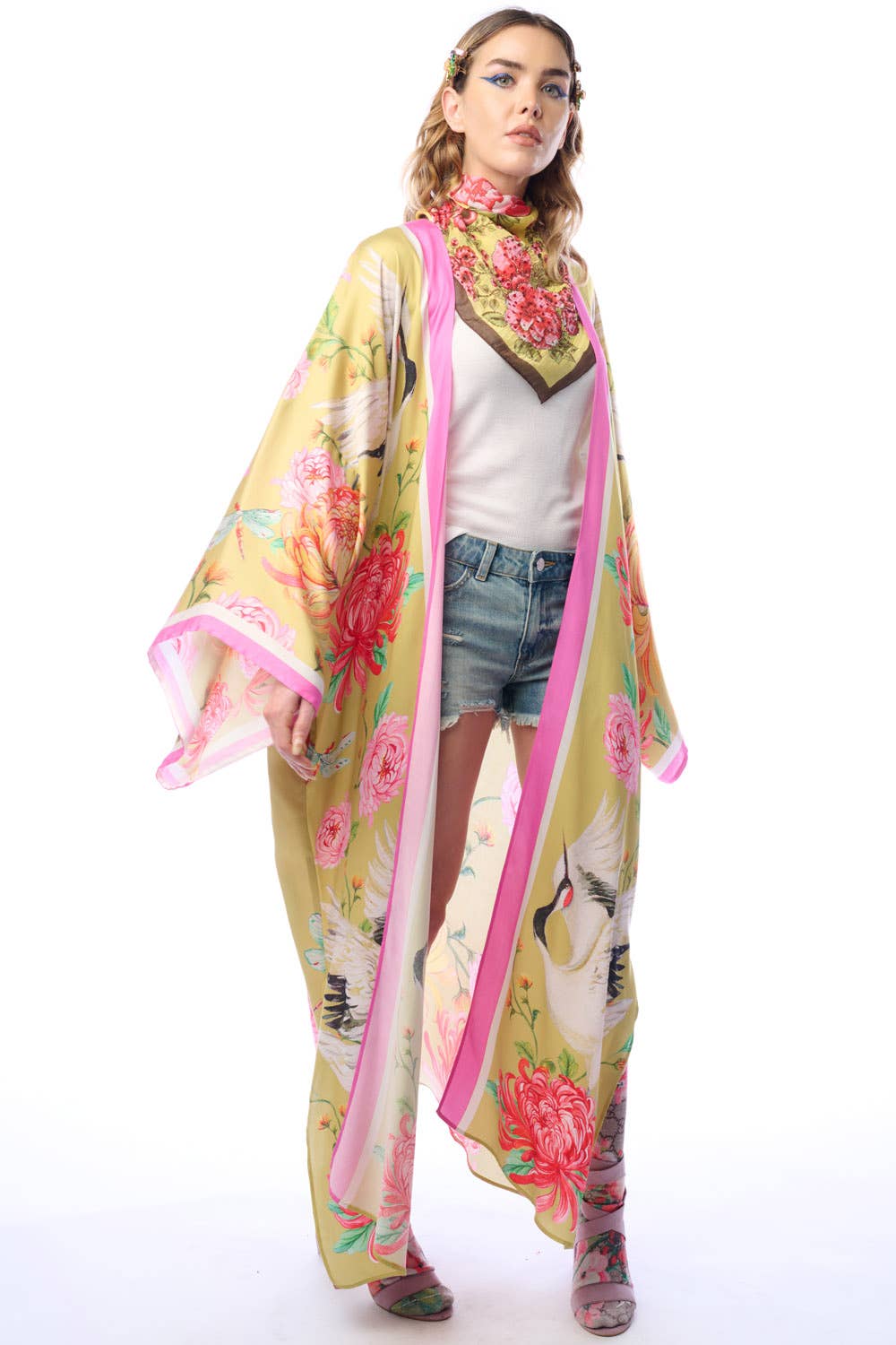 The Legend Of The Crane Maxi Kimono: Mustard / One Size