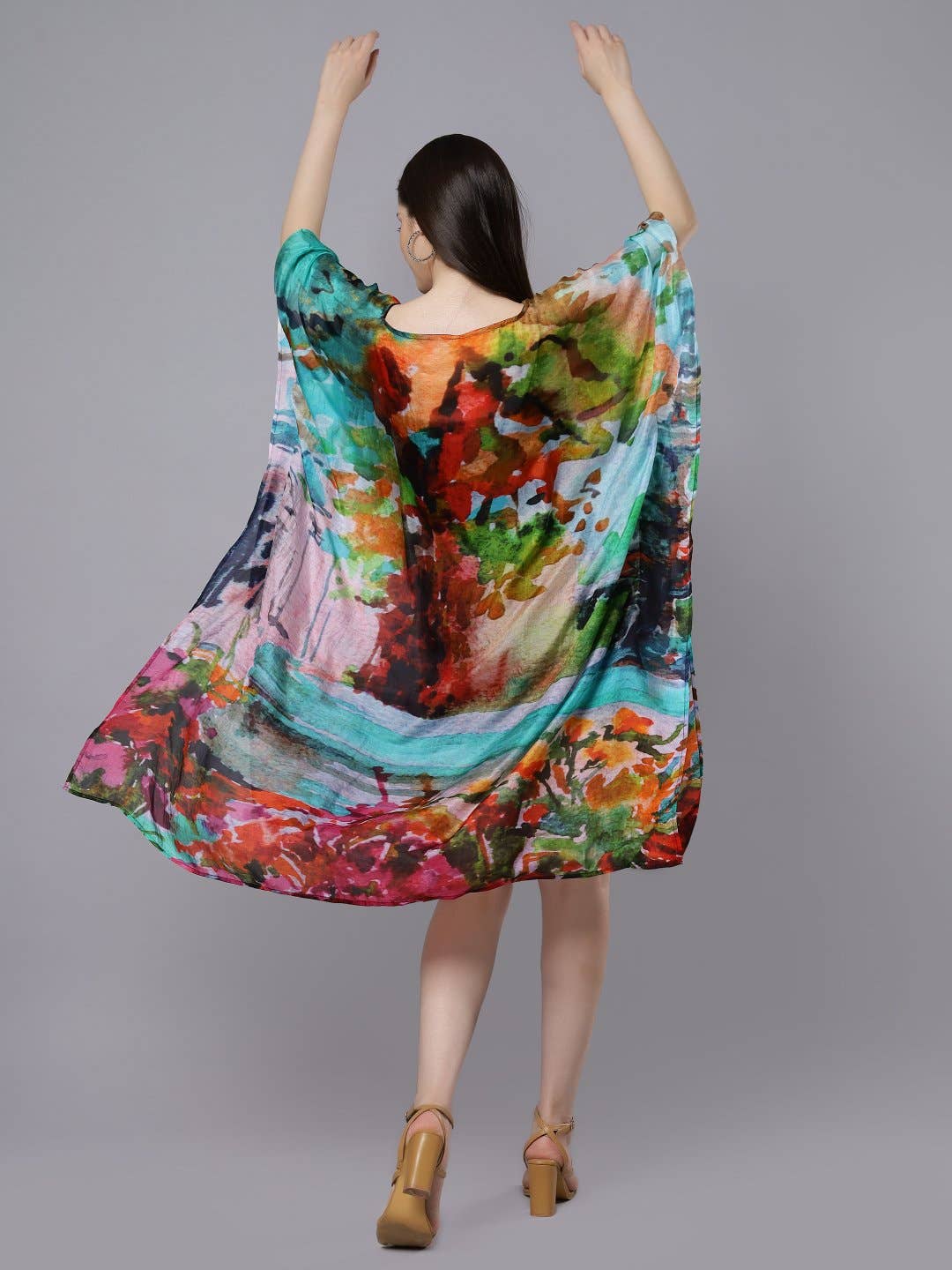 Abstract Long Silk Kaftan