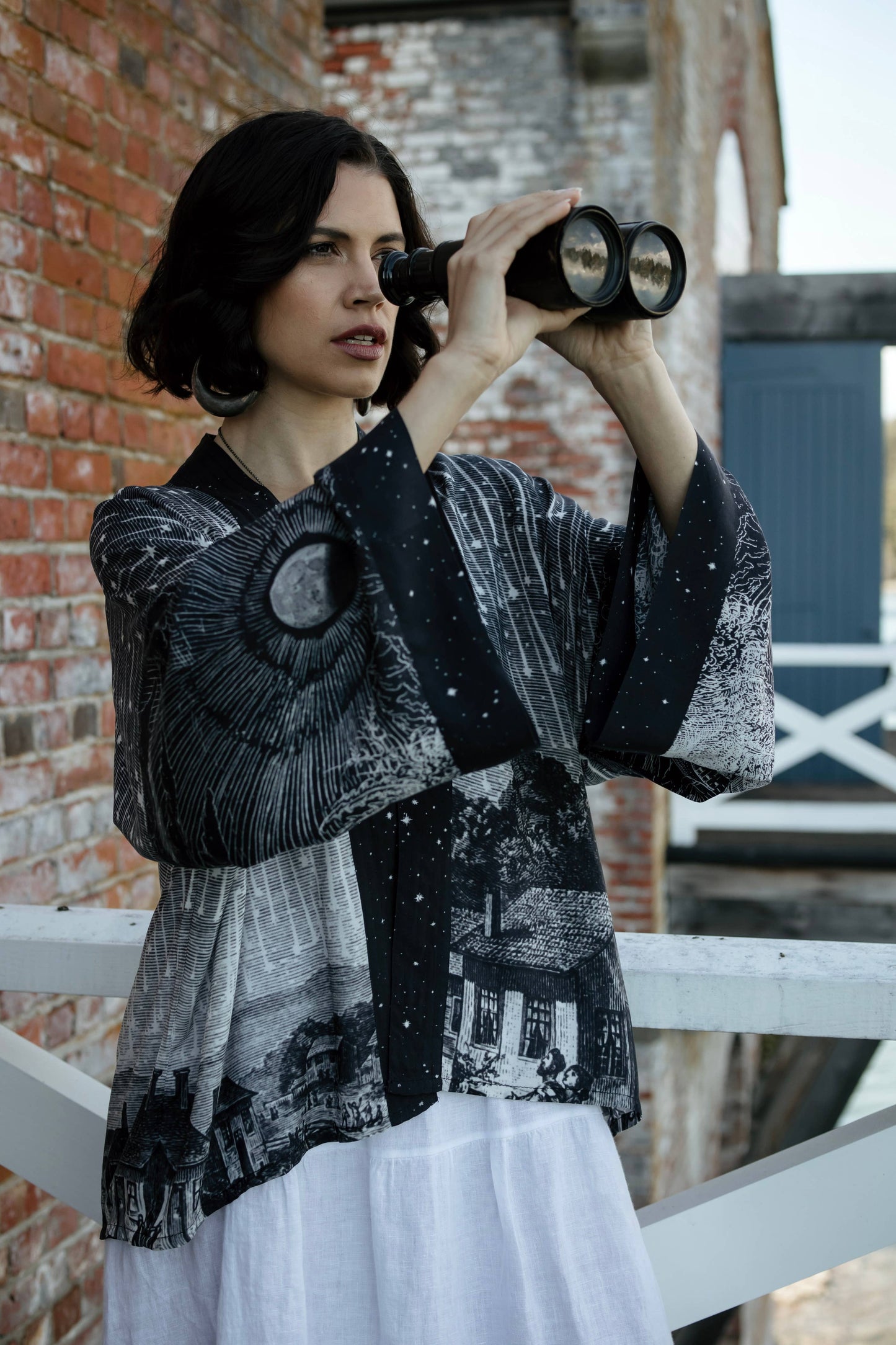 Stargazer Pixie Duster Bamboo Kimono w/ Falling Stars, Crop