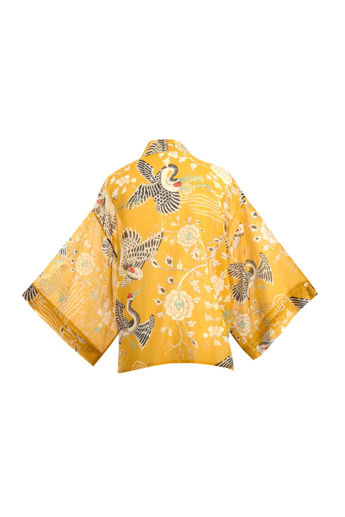 Mustard Dynastic Bird Print Light Weight Kimono: One size