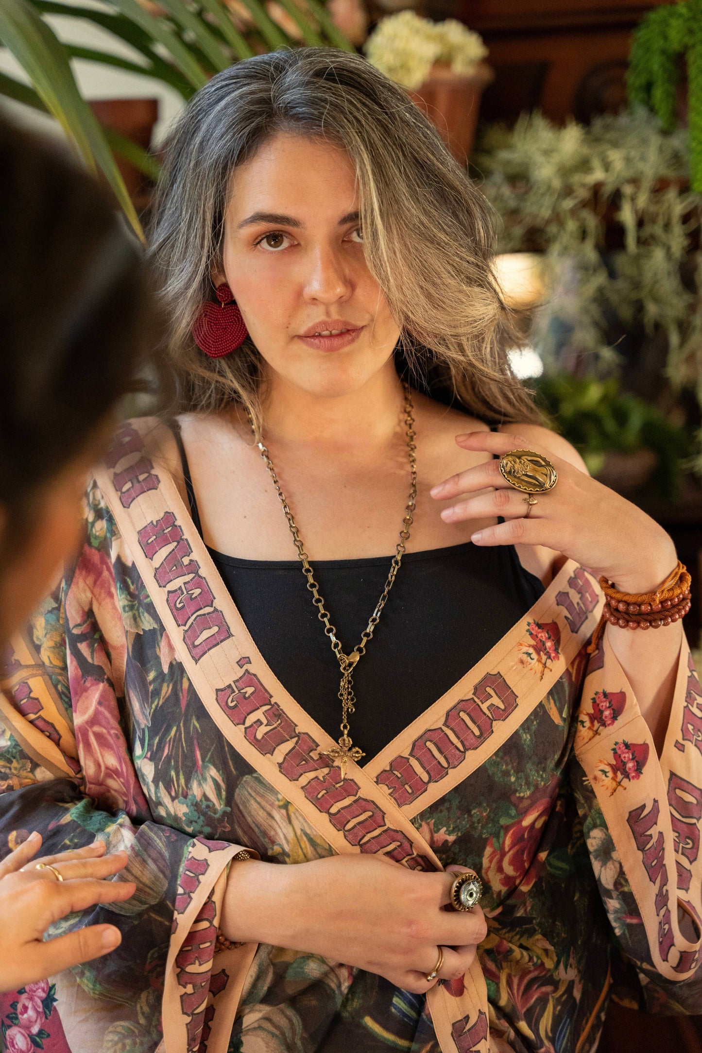 Courage Dear Heart Opera Duster Kimono Robe w/ Sacred Heart- One Size