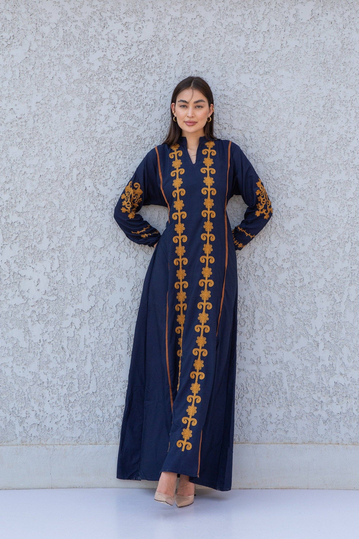Beautiful navy blue embroidered Kaftan maxi dress, Egyptian Cotton, Made in Egypt, Kaftan maxi, Cotton Kaftan women, Kaftan, Chic embroidered Kaftan, Egyptian cotton: One Size fits S/M/L