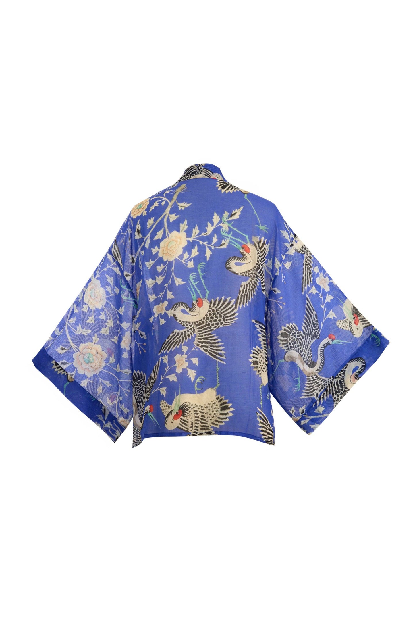Electric Blue Dynastic Bird Print Light Weight Kimono: One size