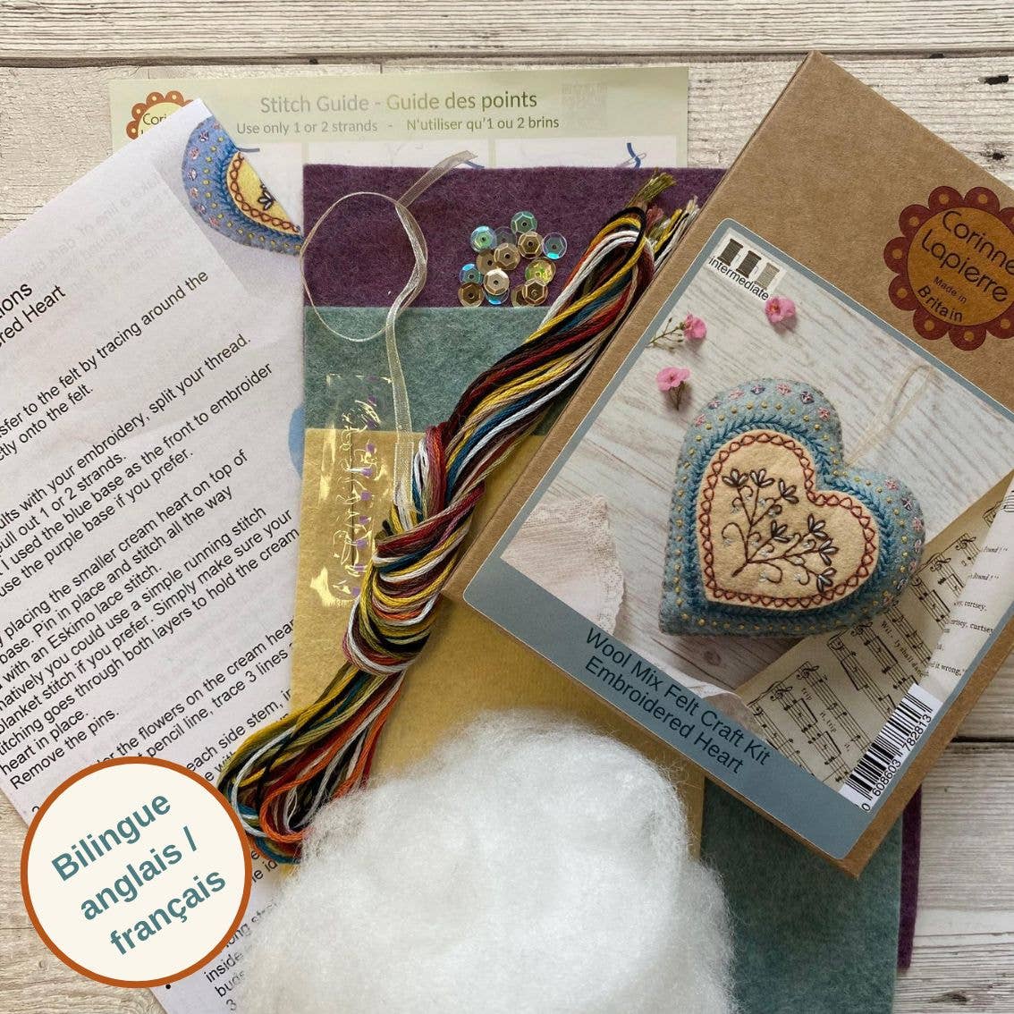 Embroidered Heart Felt Craft Mini Kit: English