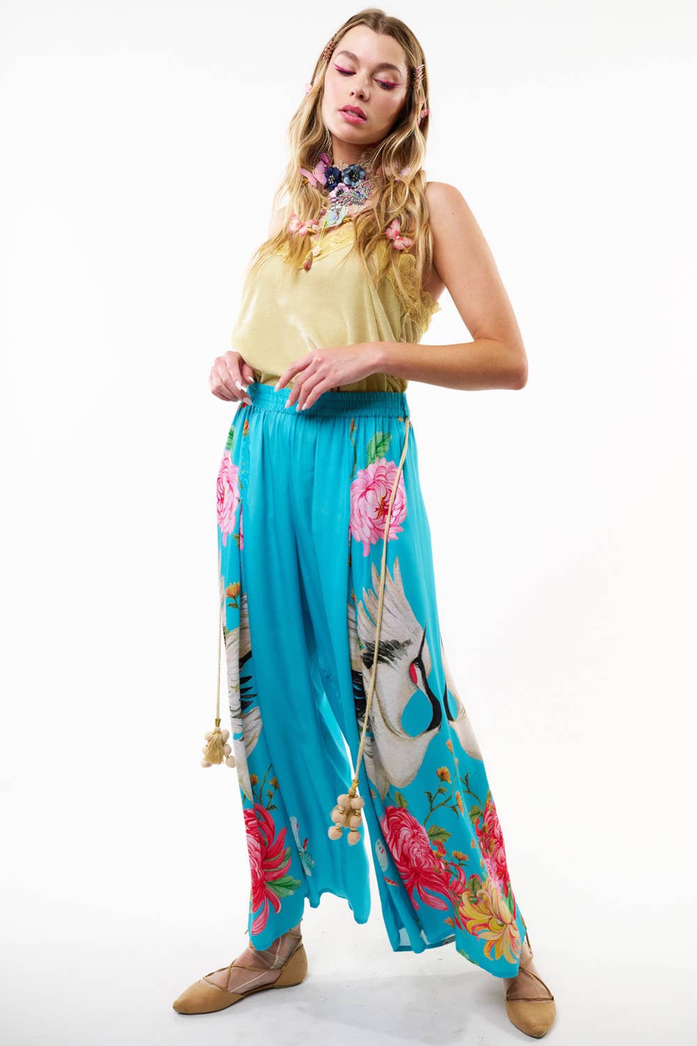 The Legend of the Crane Pants: Teal Crane / Small