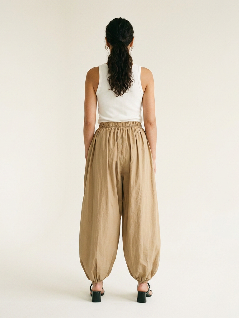 Balloon cotton trousers: Ivory