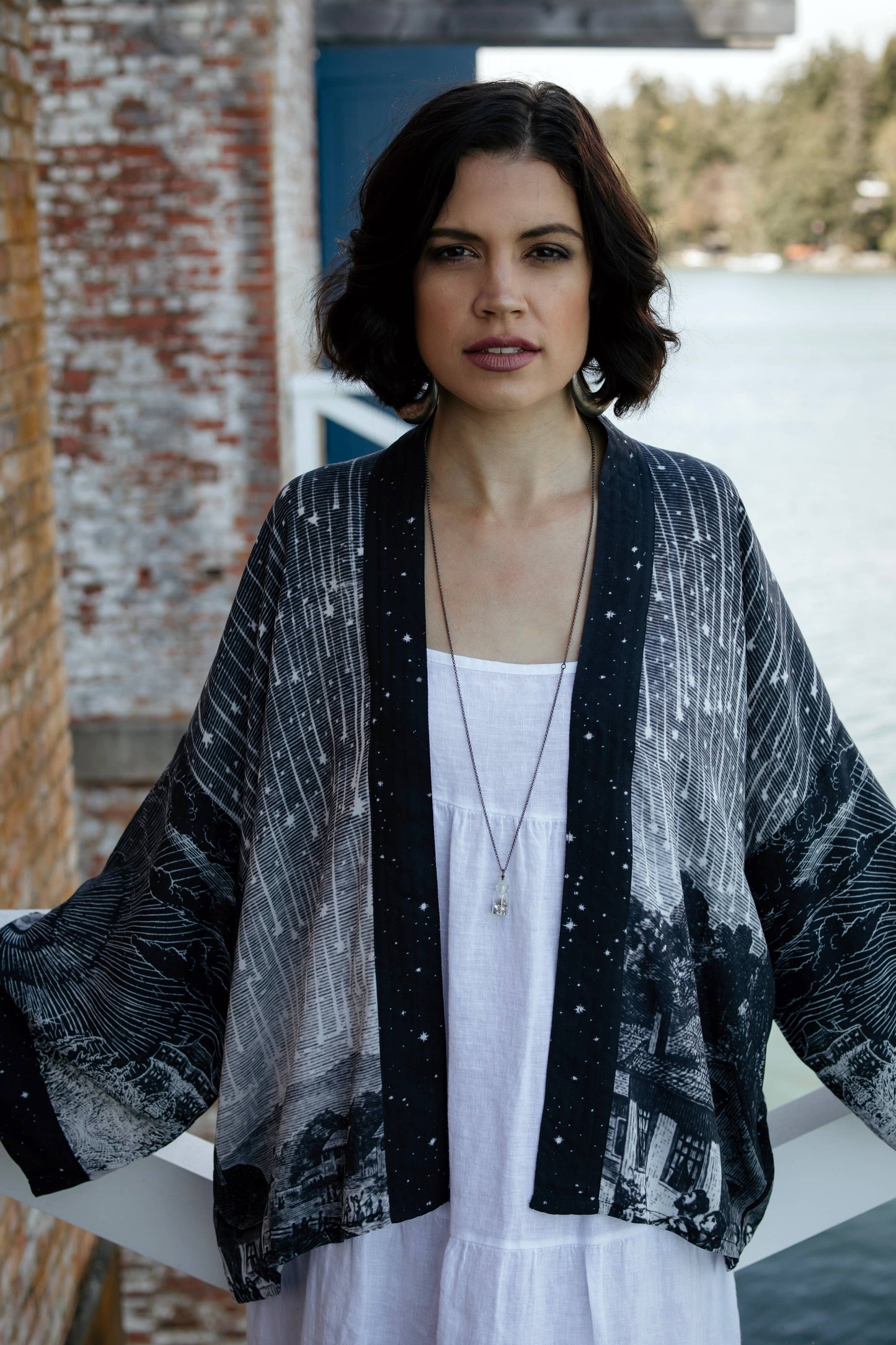 Stargazer Pixie Duster Bamboo Kimono w/ Falling Stars, Crop