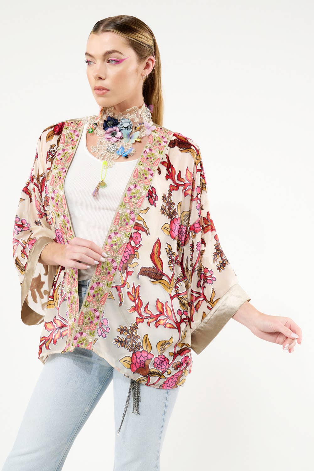 Holiday Jewels Burnout Velvet Kimono / Jacket : Ivory / One Size