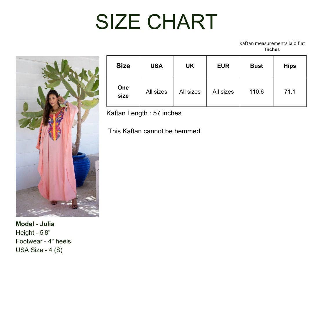 Boho pink embroidered kaftan for women, colorful caftan, women's kaftan, free size Kaftan, Summer Kaftan, Caftans for women
