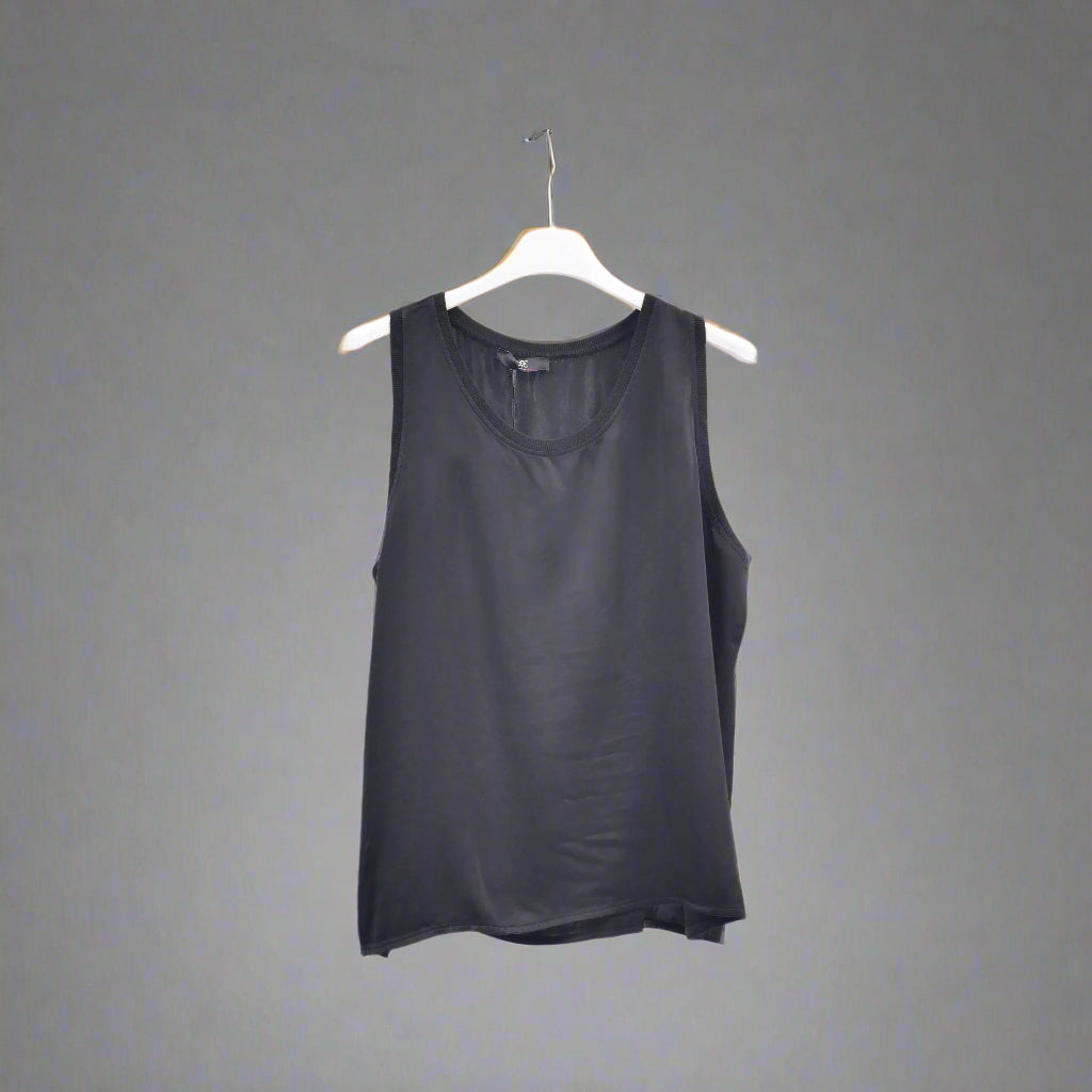 Round neck satin tank top: Black - Size 10