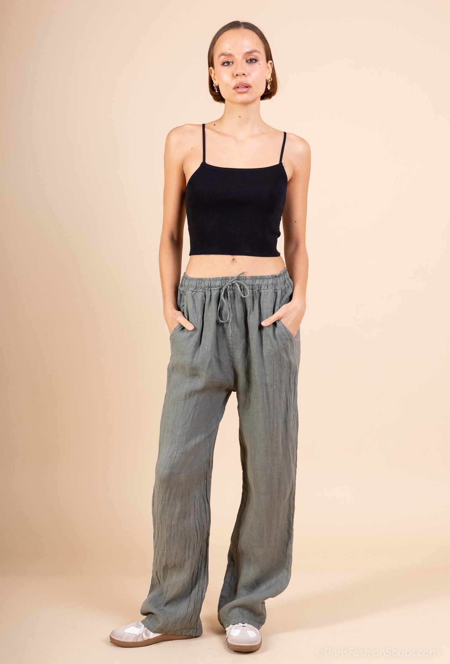 Straight Pants 100% linen / Beige / One size fits S to M