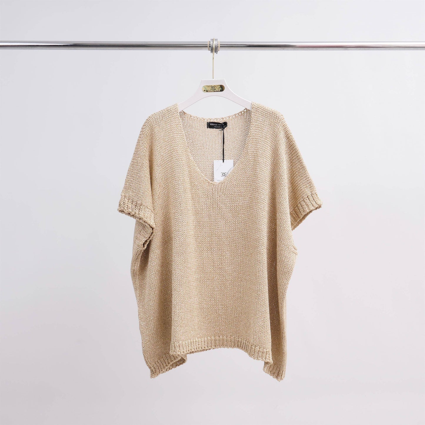 Shiny Metallic knit top in Ice Blue, Made in Italy- Size M to L
